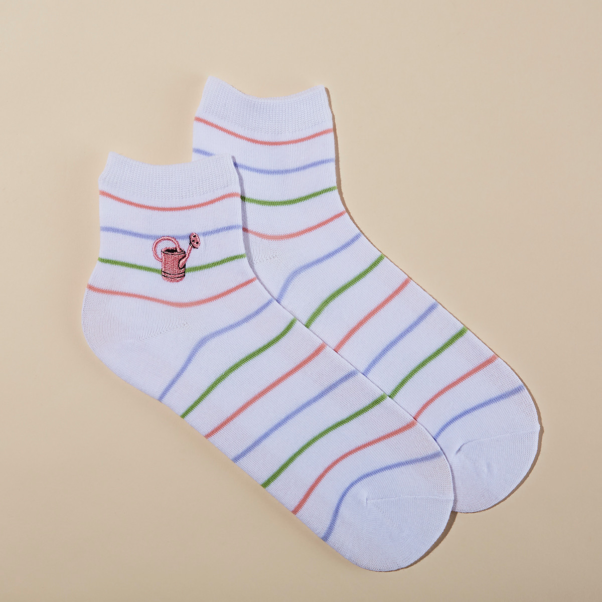 Embroidered Watering Can Crew Sock