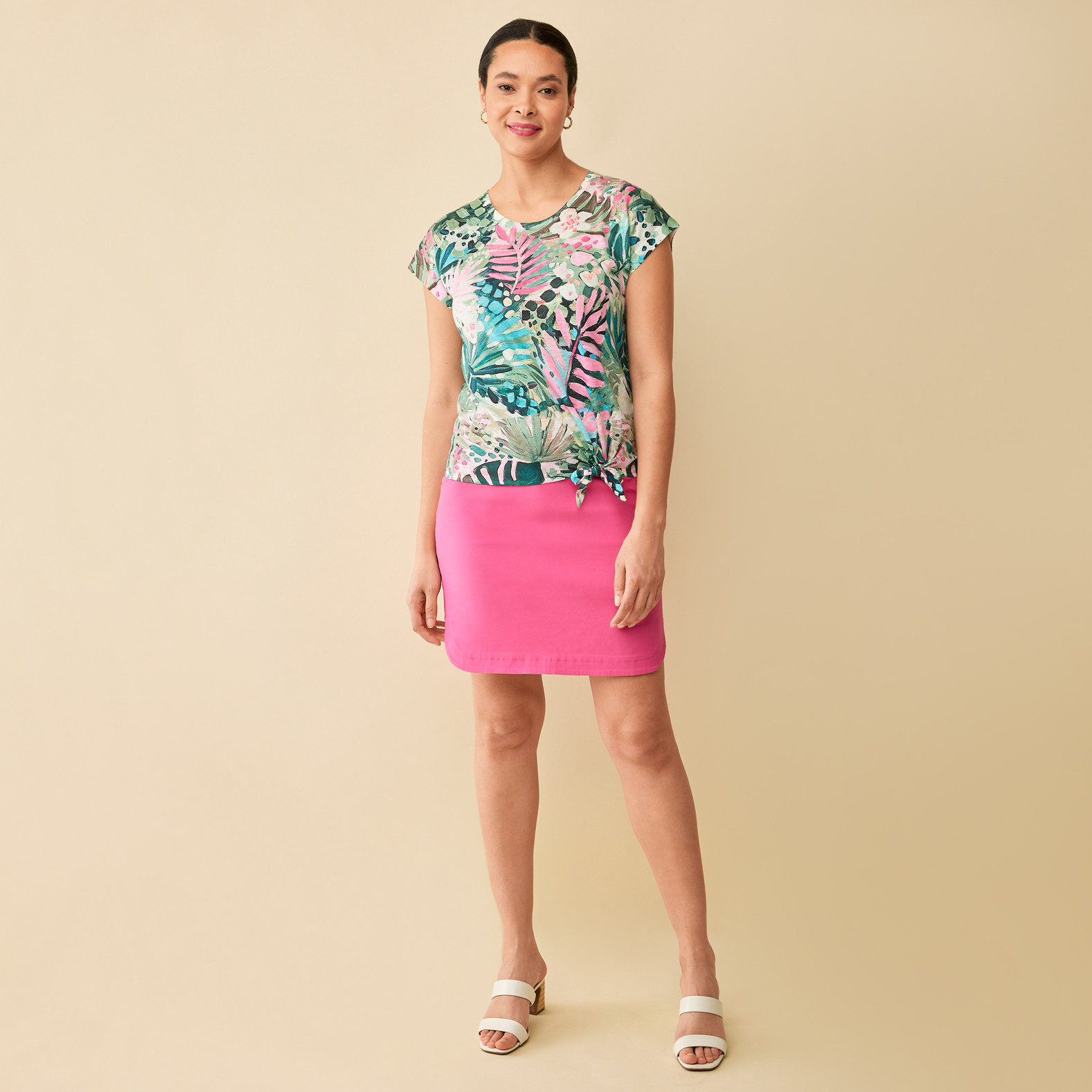 Tropical Print Top with Side Tie Full Body