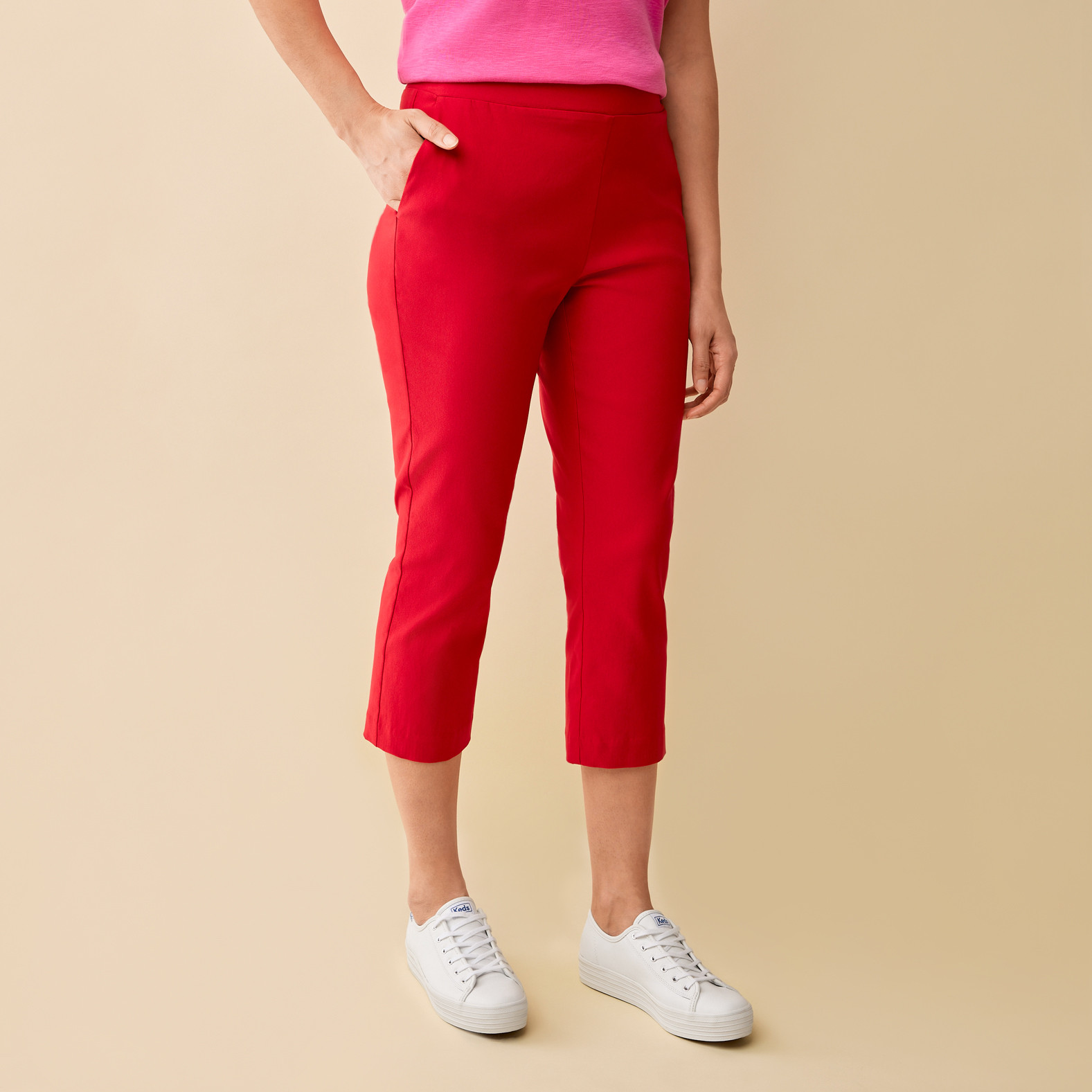 Red Comfort Crop Pant Half Body