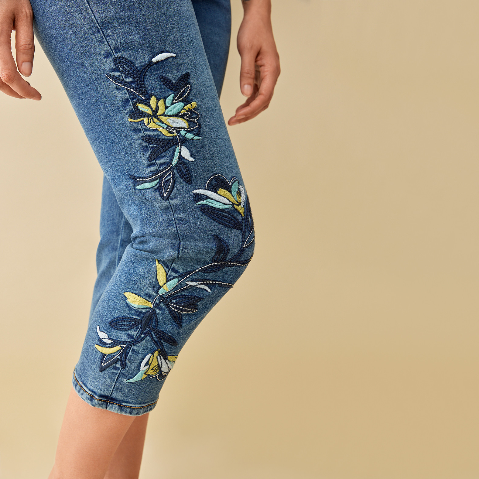 Embroidered Crop Jean Close Up