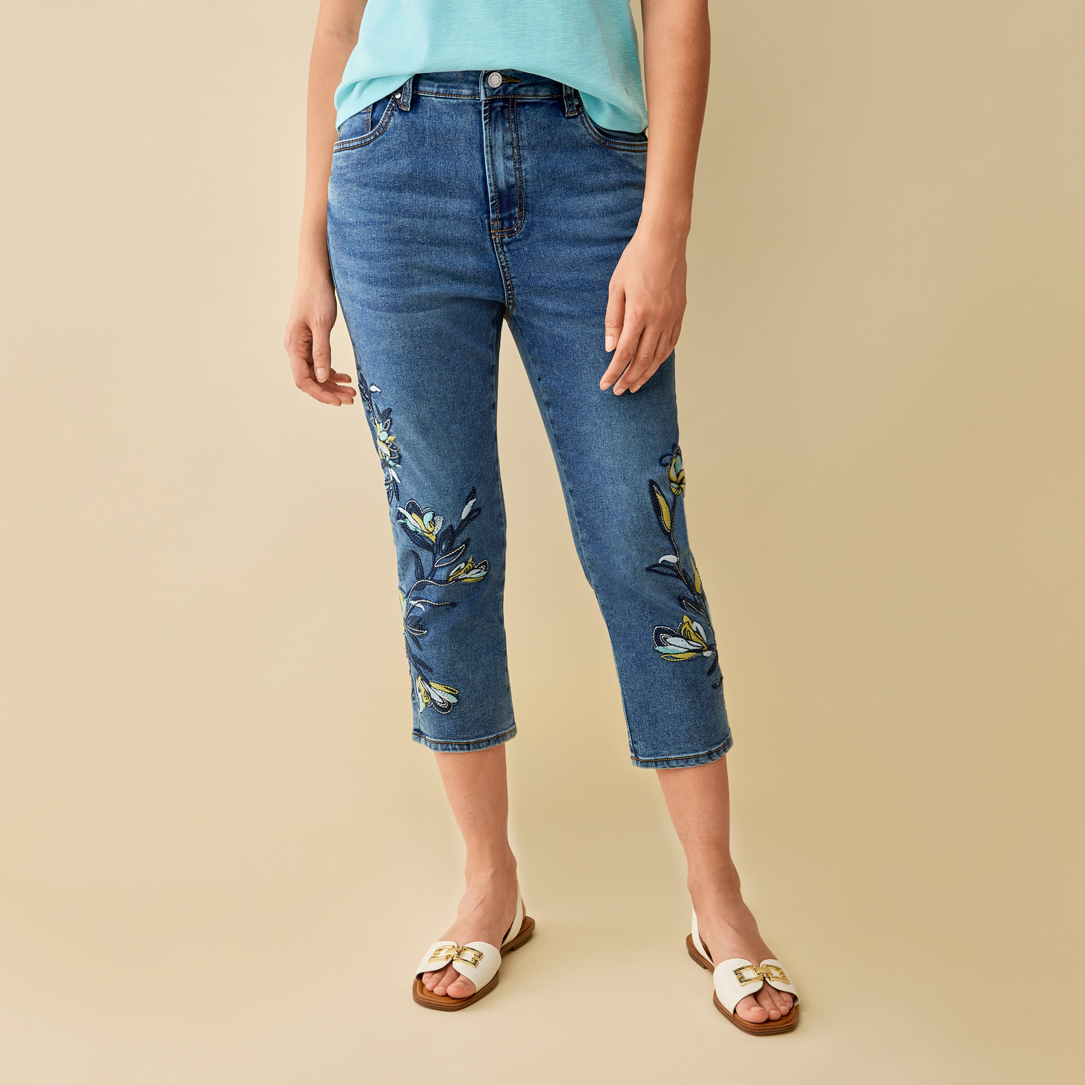 Embroidered Crop Jean Half Body