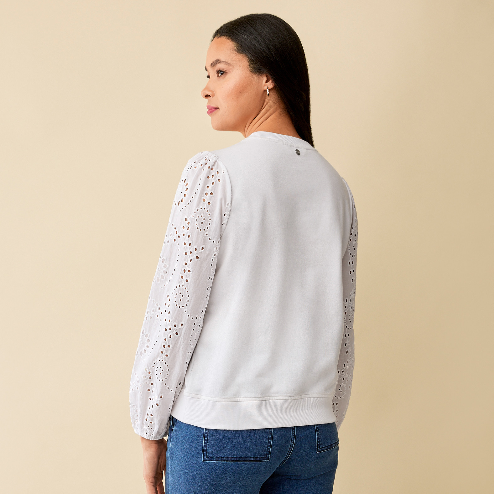 Eyelet Sleeve Crewneck Sweatshirt Back View