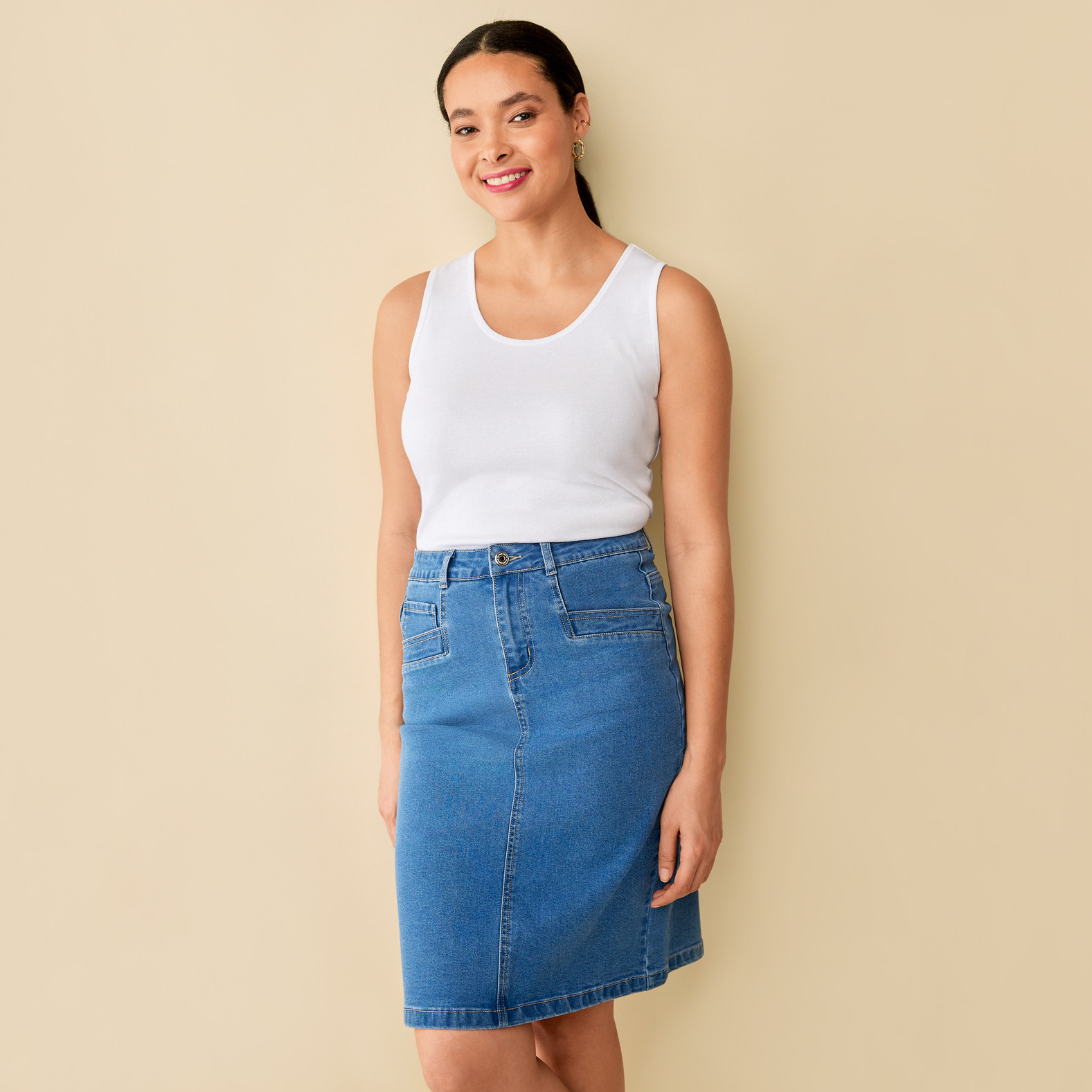 Five Pocket Denim Skirt Full Body