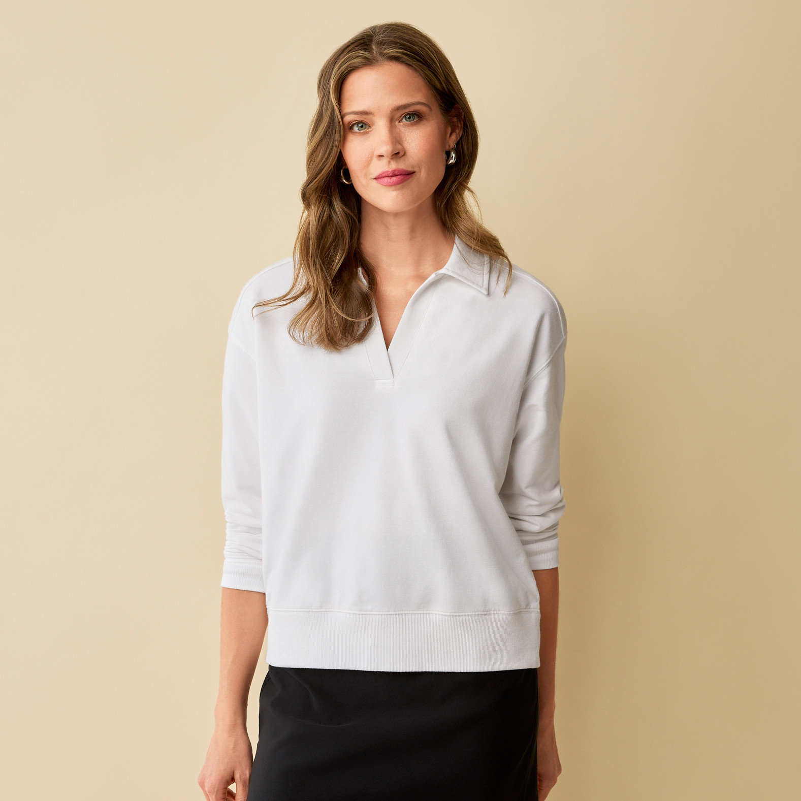 Johnny Collar Pullover Sweater Half Body - White