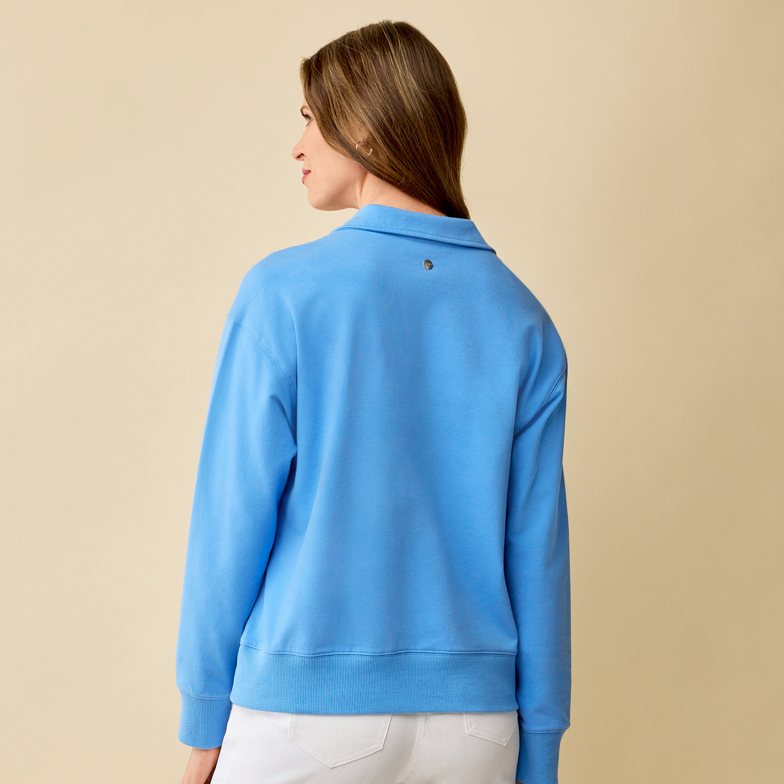 Johnny Collar Pullover Sweater Back View - Blue Cloud