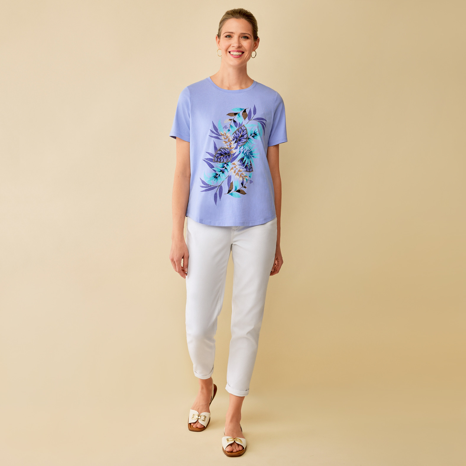 Petite - Semi Fit Lavender Tee Full Body