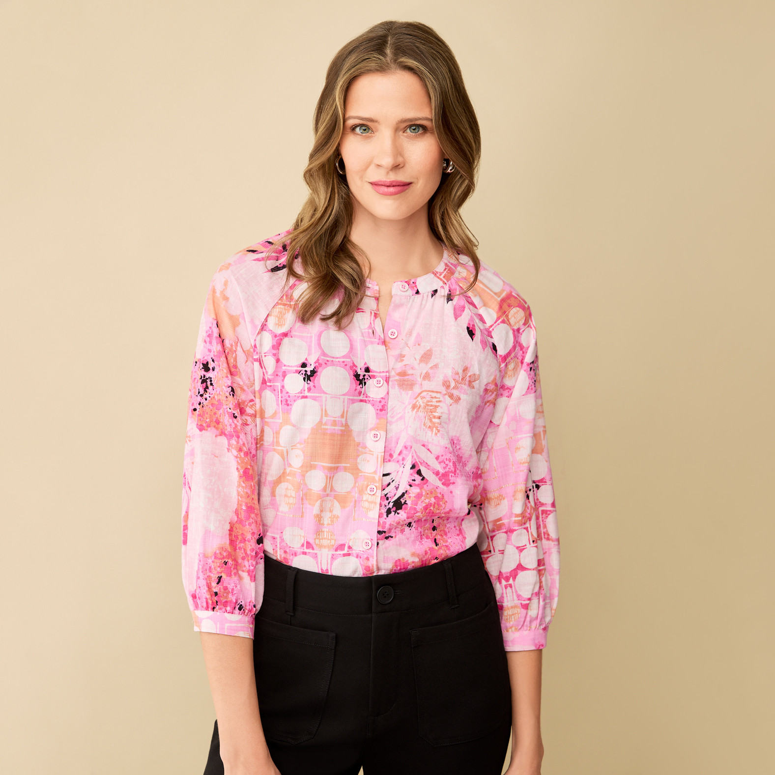 Floral Button Front Shirt Half Body