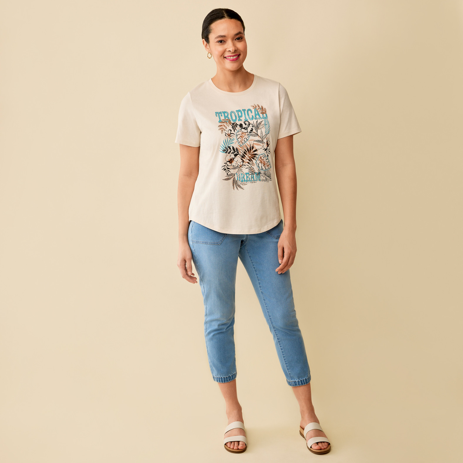 Semi Fit Tropical Print Tee Full Body