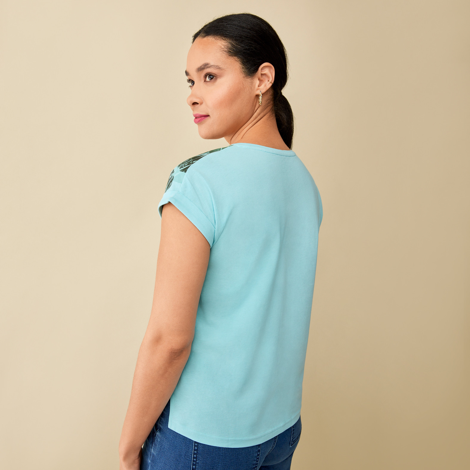 Palm Leaf Print Tee Back View