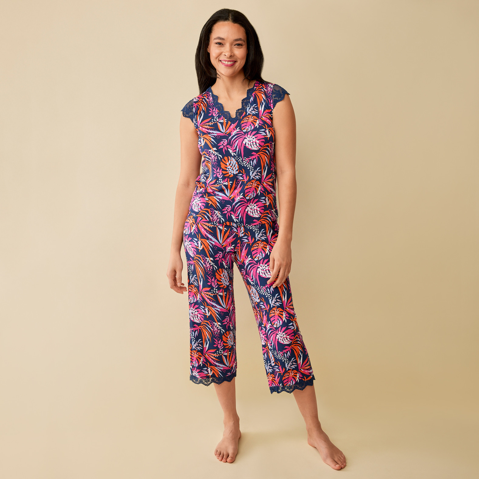 Tropical Print Modal Pyjama Set  Full Body