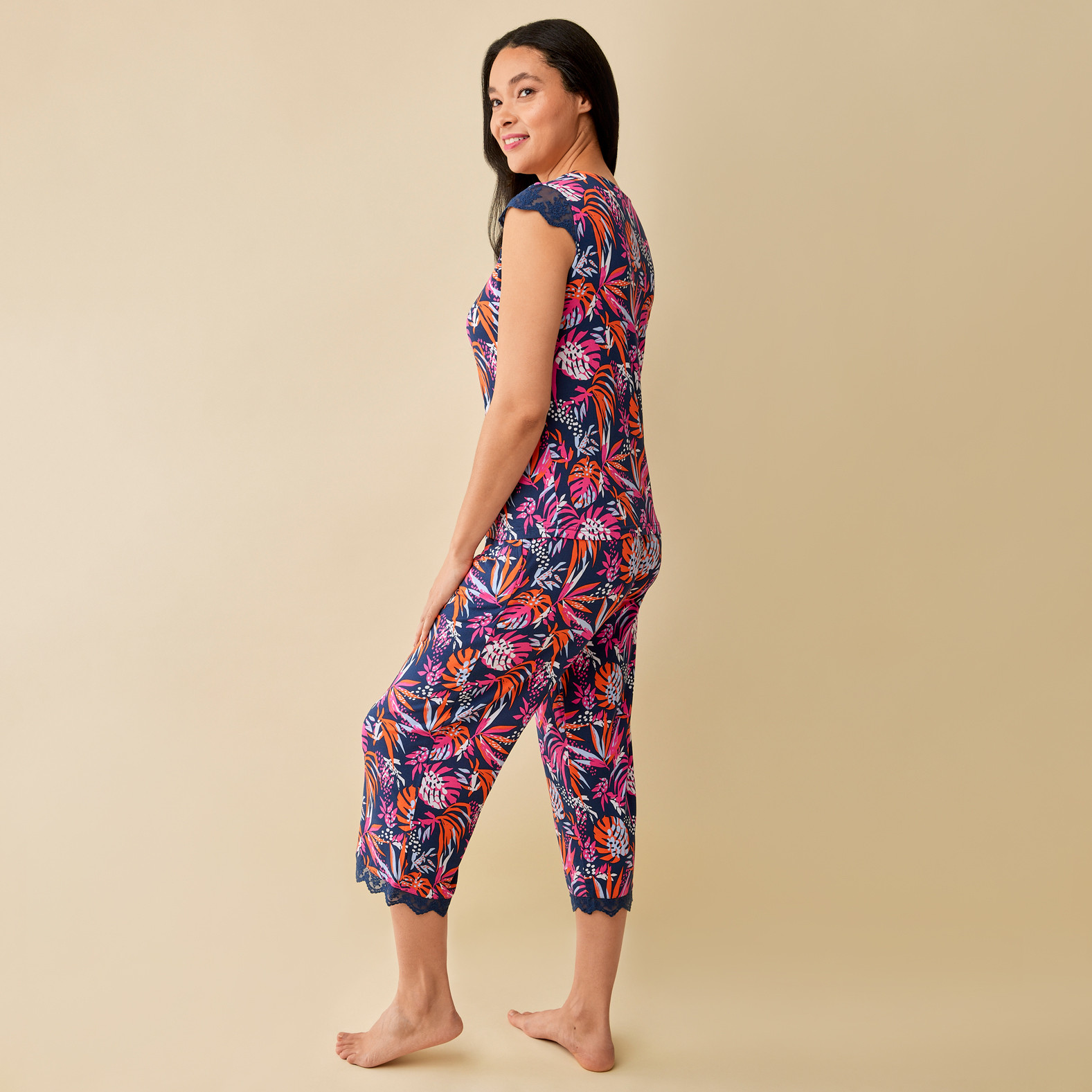 Tropical Print Modal Pyjama Set Back View