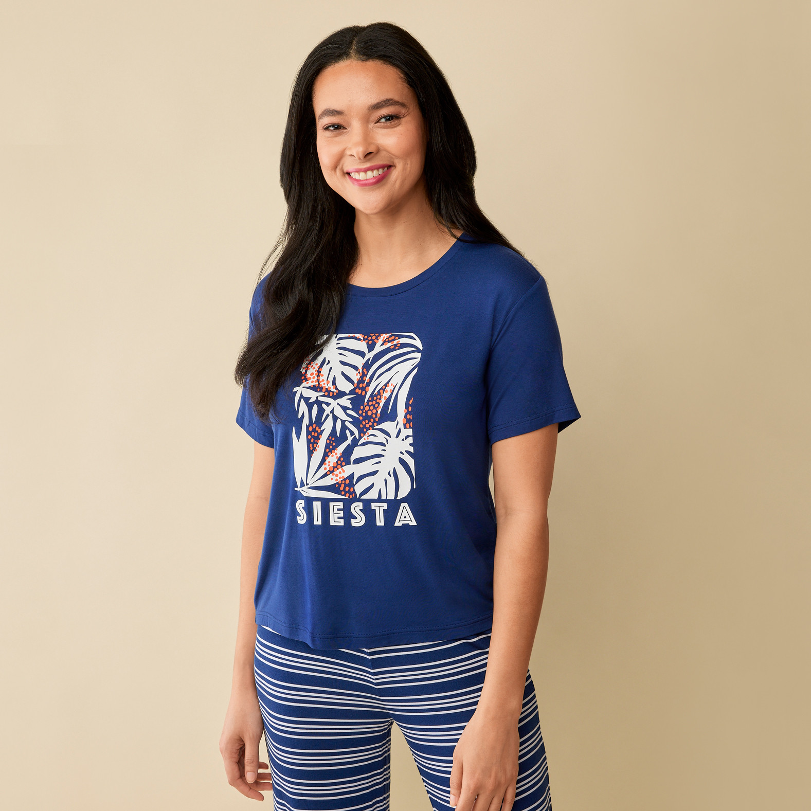 Tropical Stripes Modal Pyjama Set Half Body