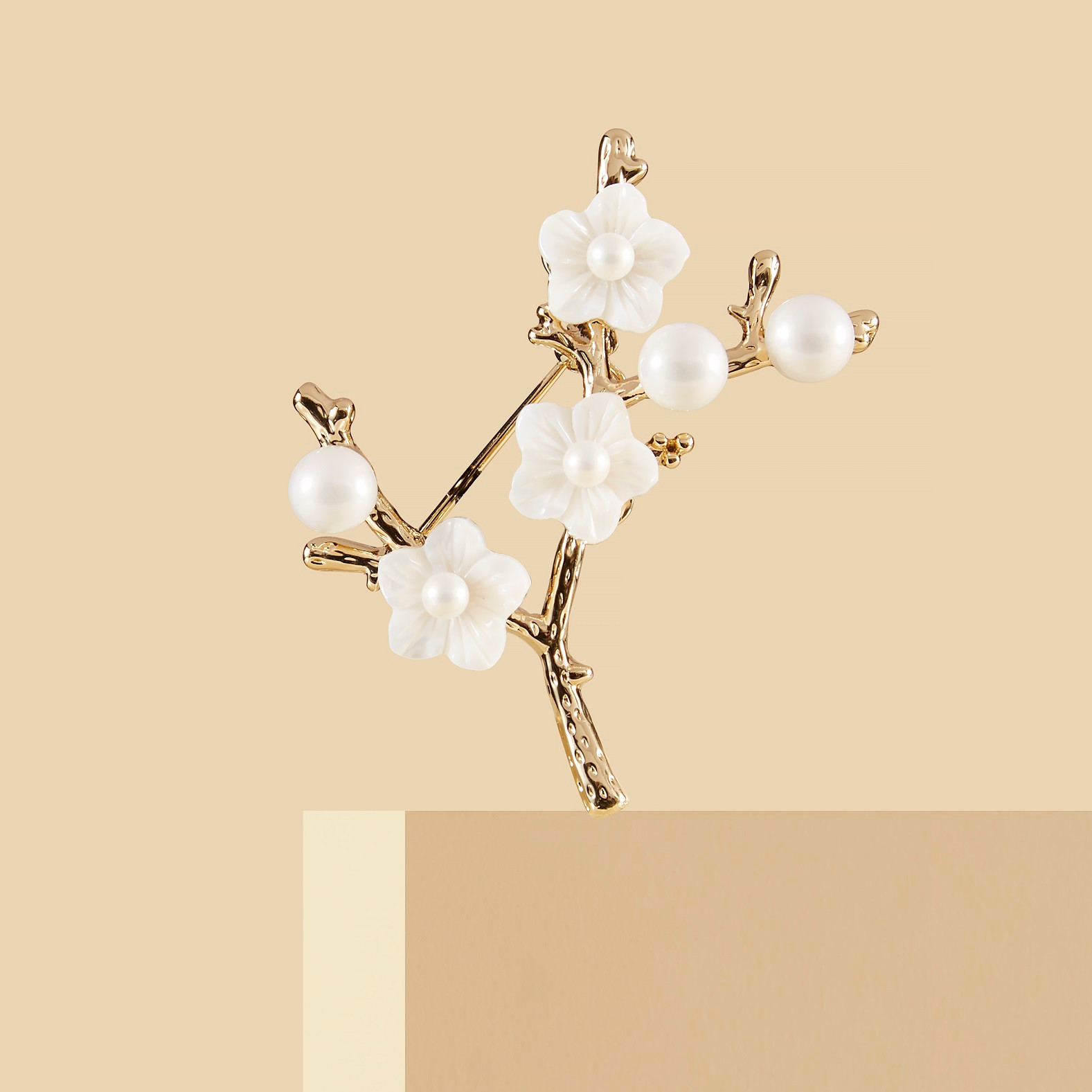 Floral and Pearl Branch Brooch