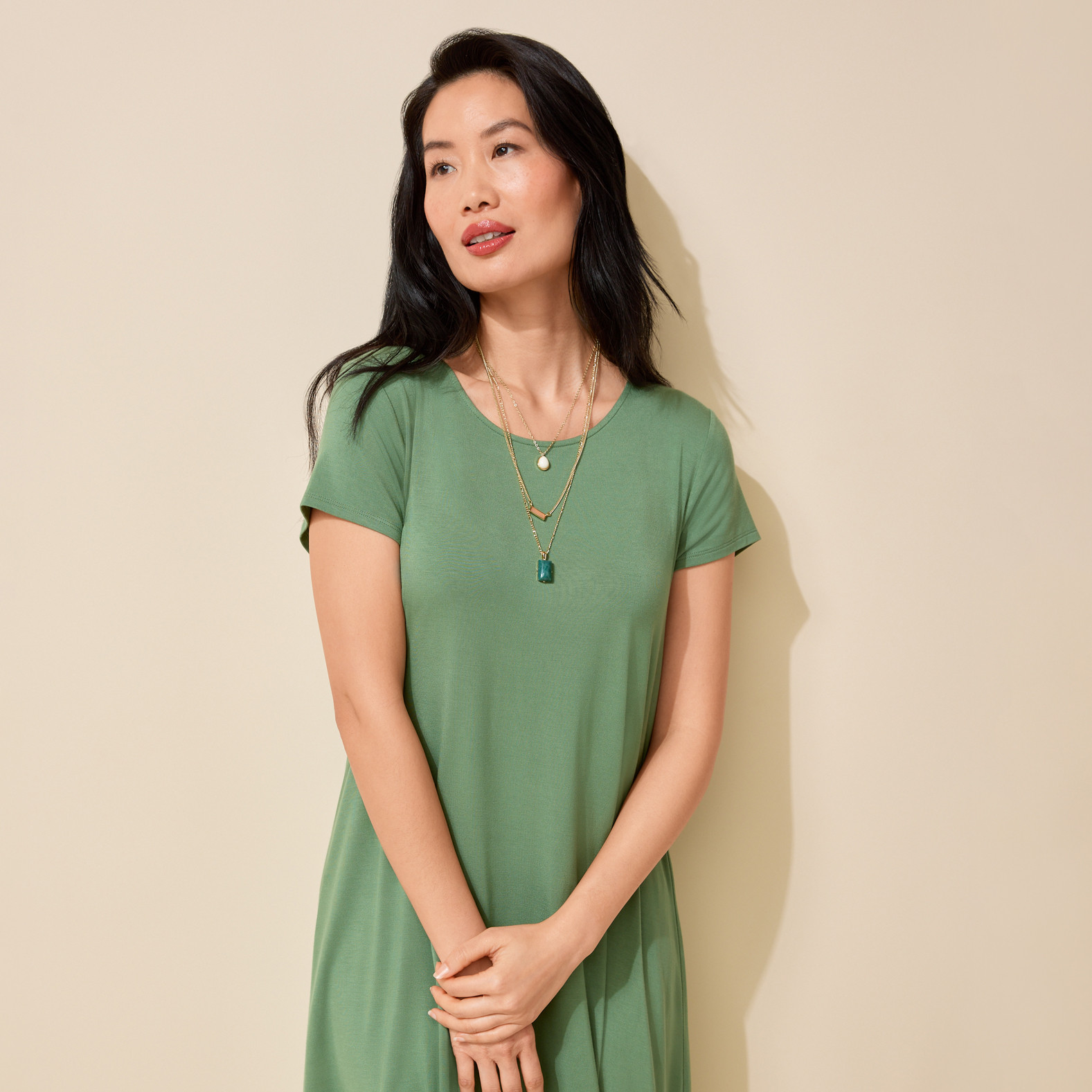 Short Sleeve Swing Dress Half Body