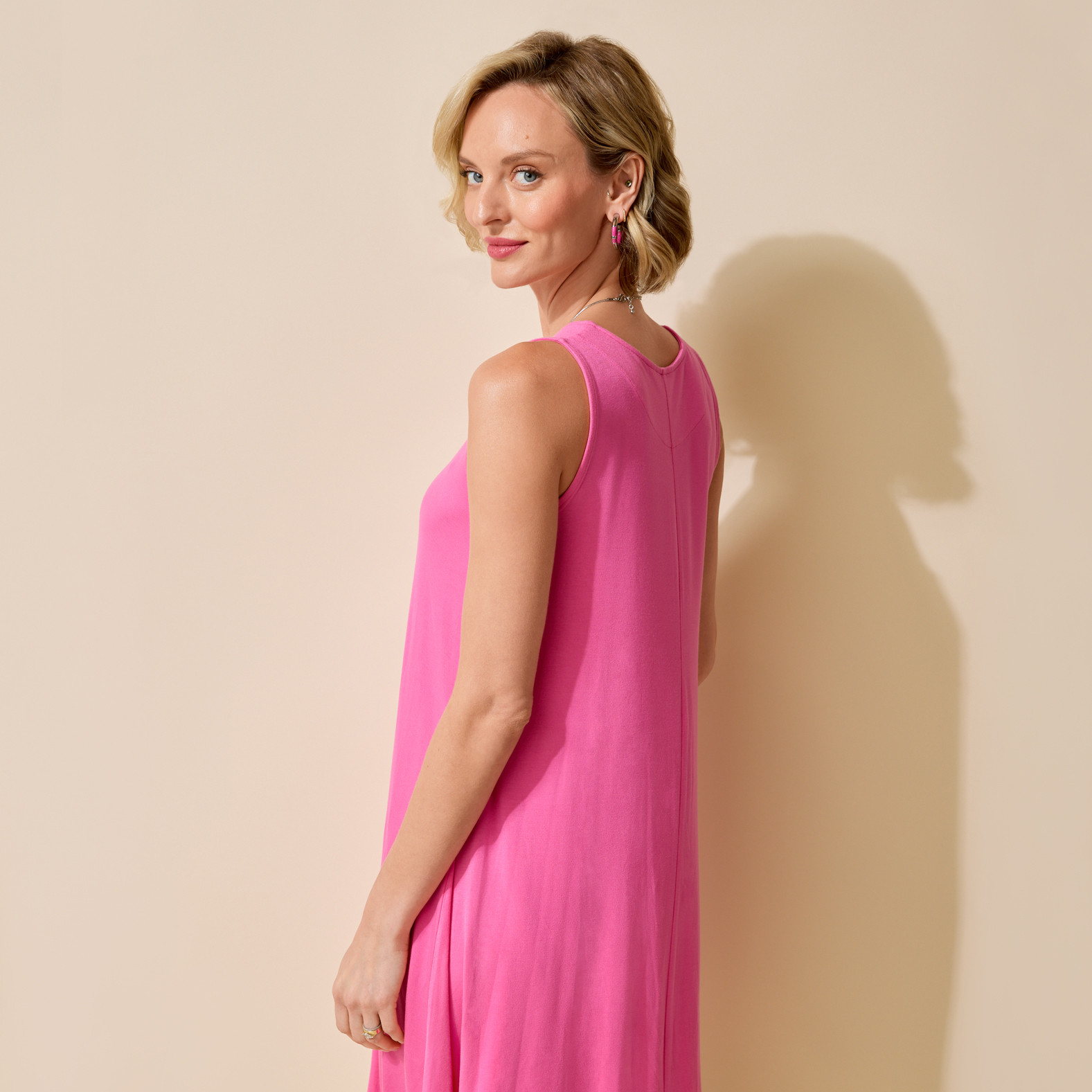 Sleeveless Swing Dress Back View - Pink
