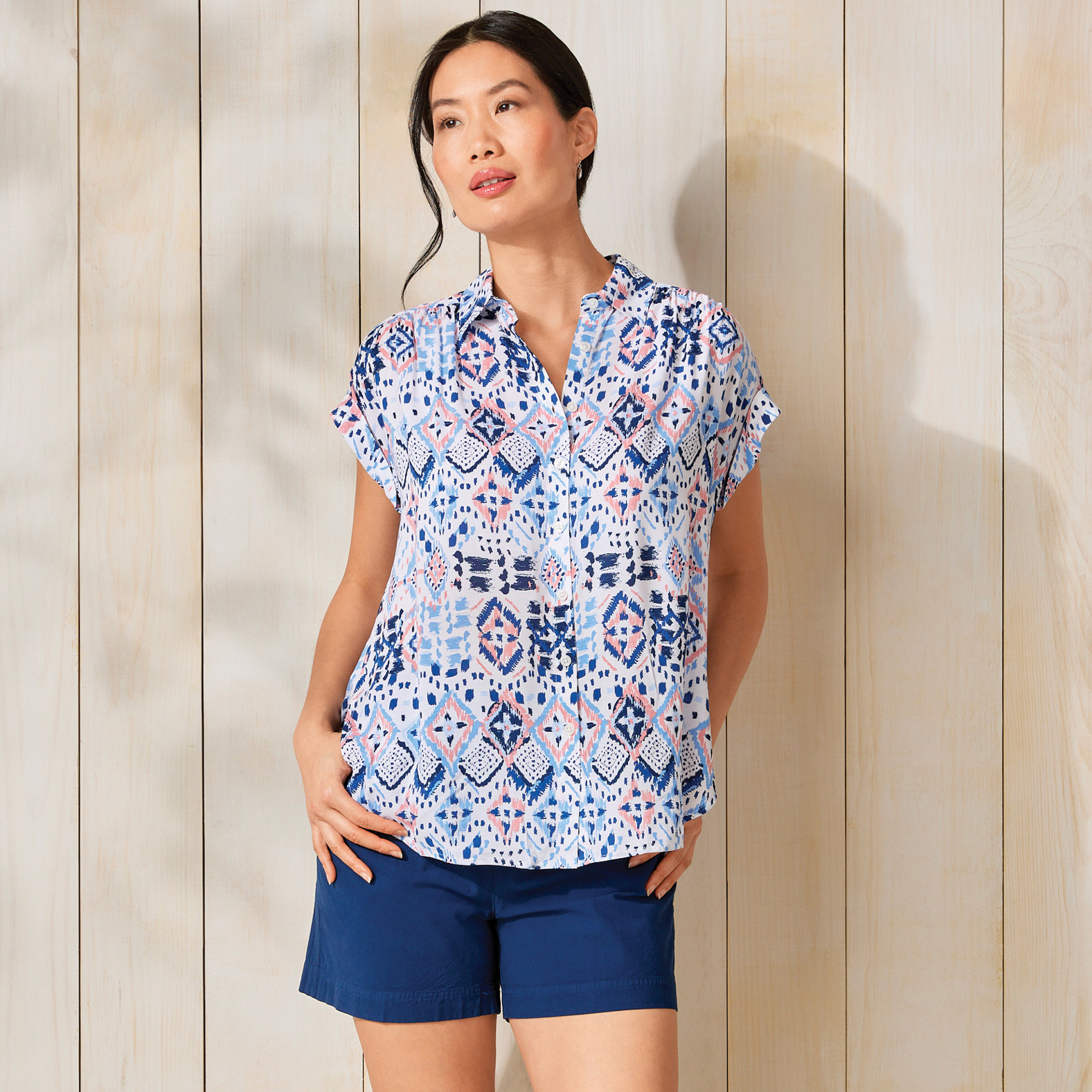 Cap Sleeve Button Down Shirt