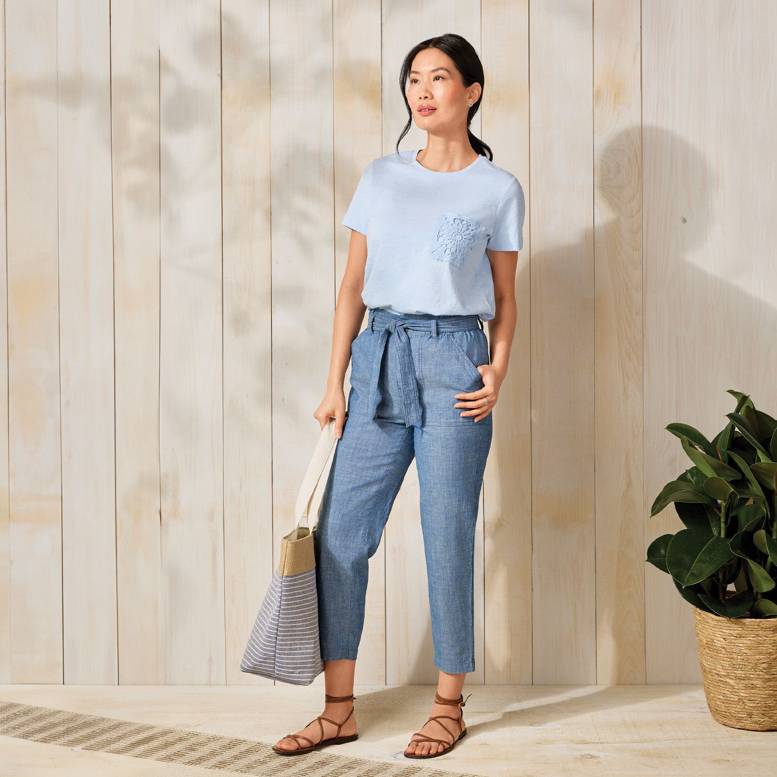 Chambray Cargo Crop Pant