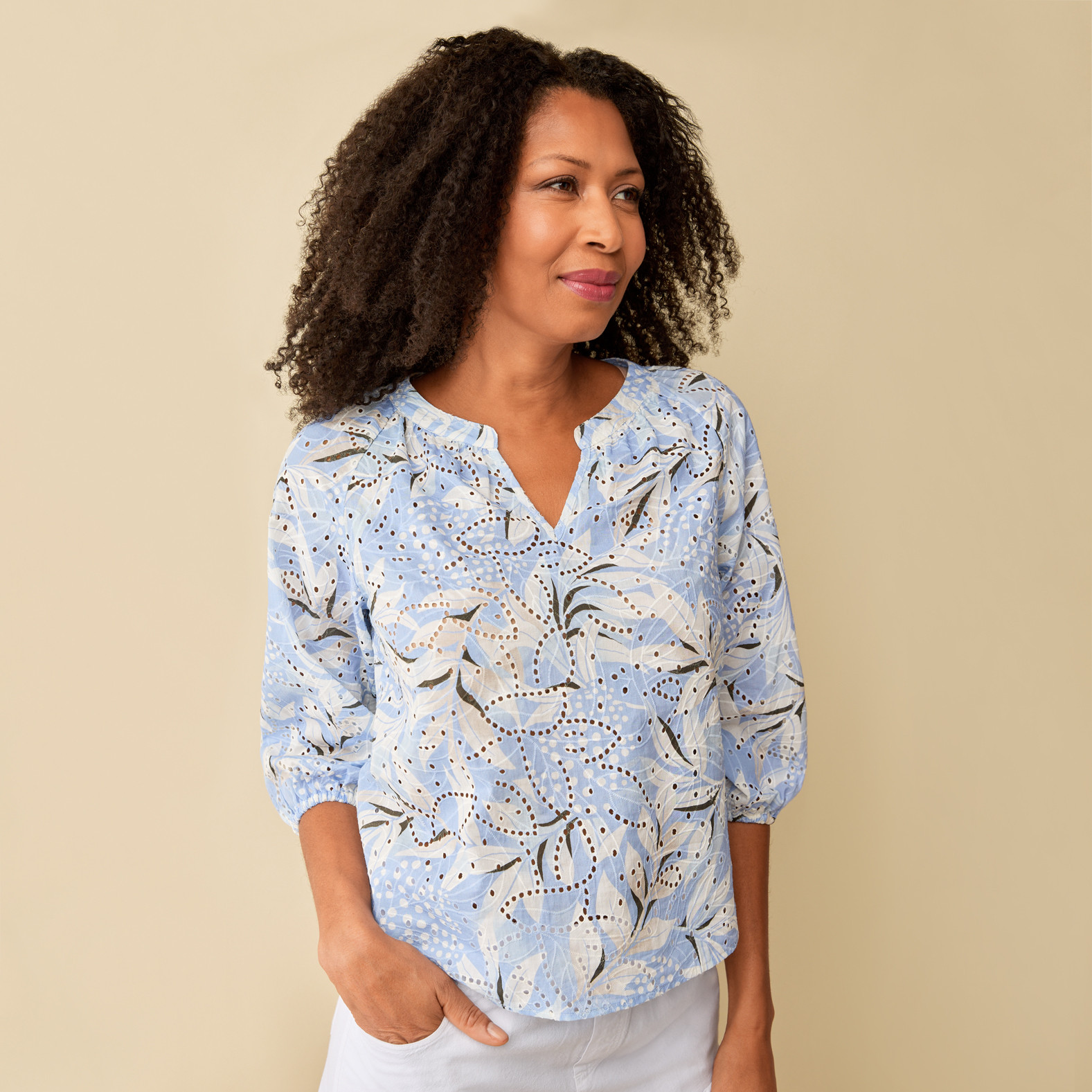 Cotton Eyelet Printed Top Half Body