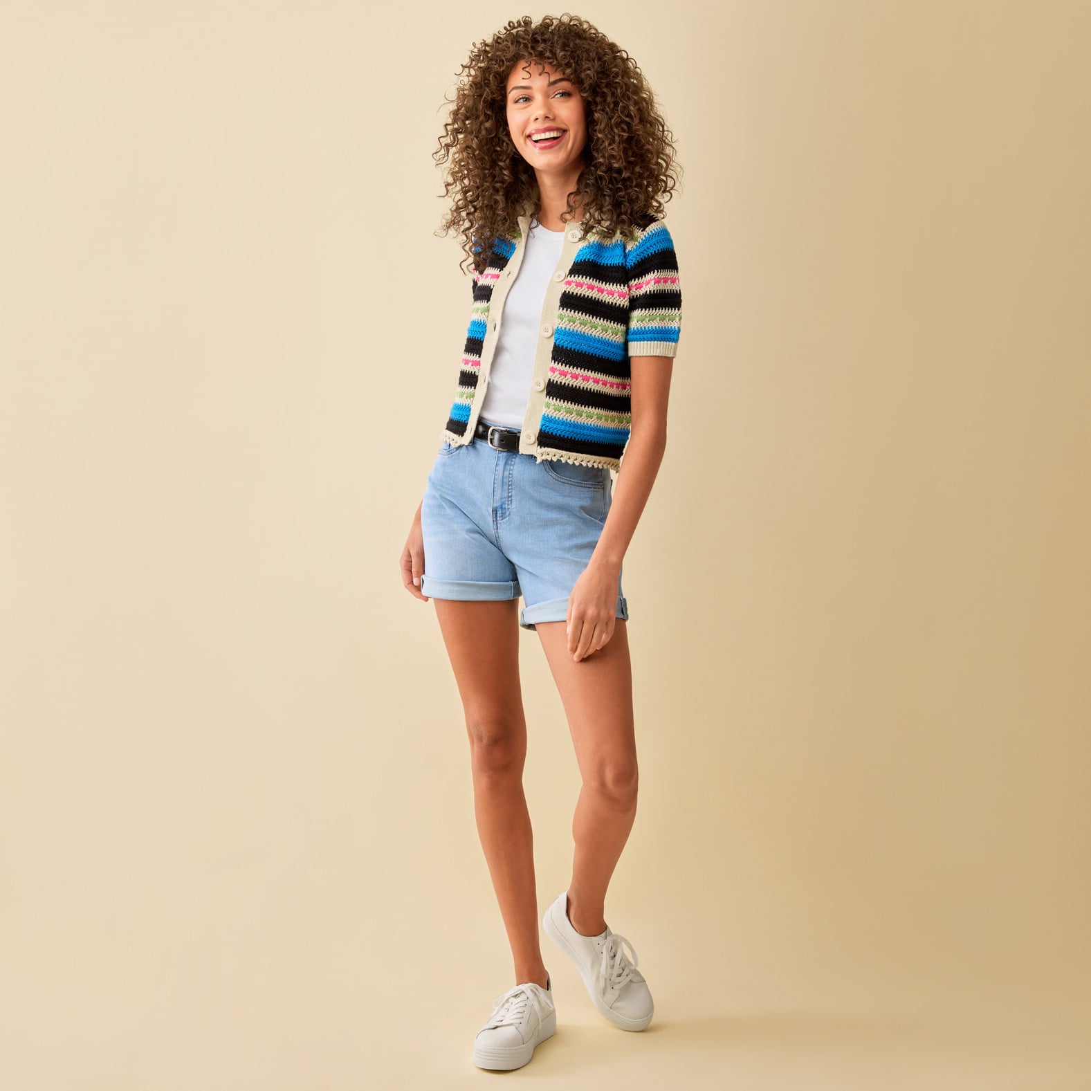 Crochet Short Sleeve Cardigan Full Body Unbuttoned