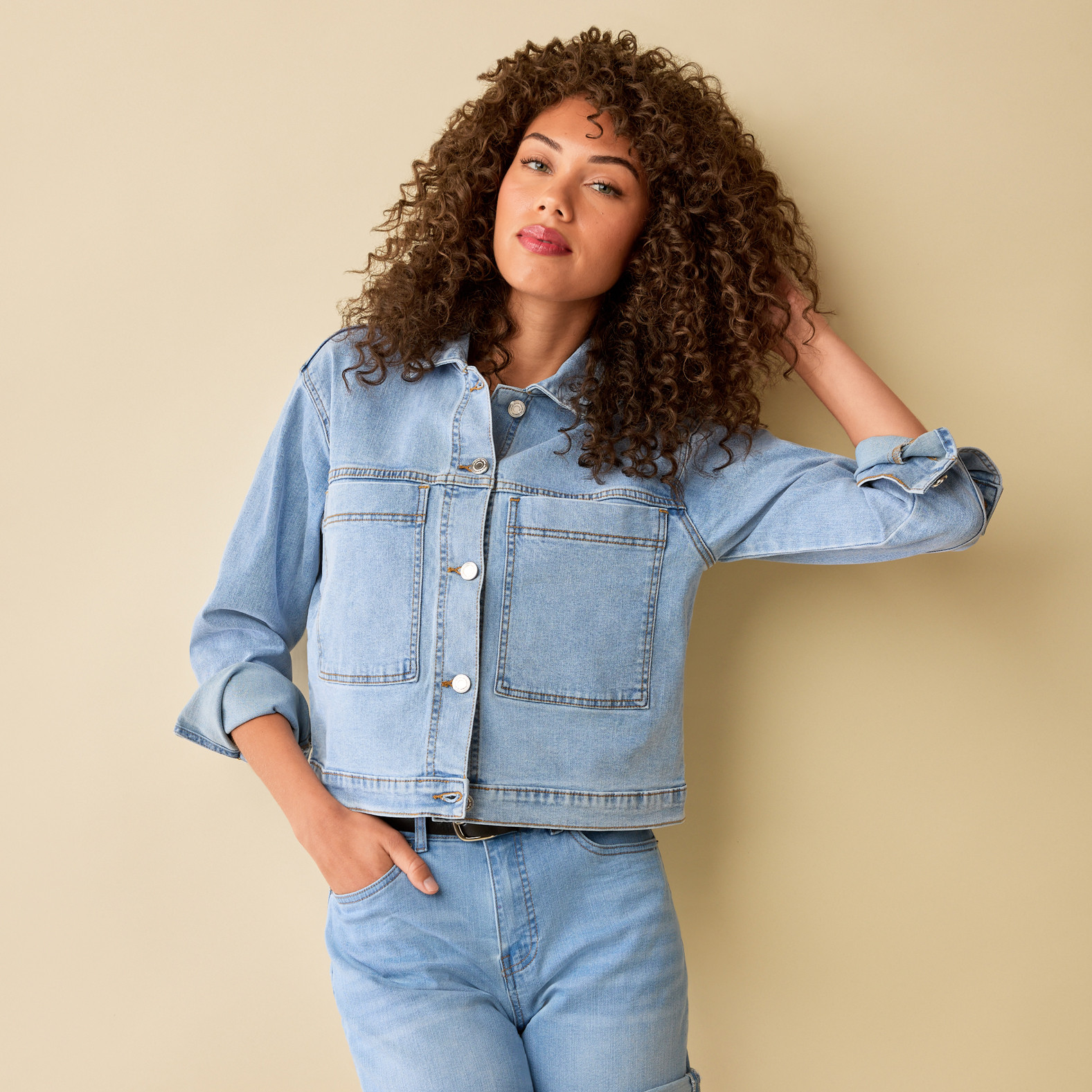 Cropped Light Wash Denim Jacket