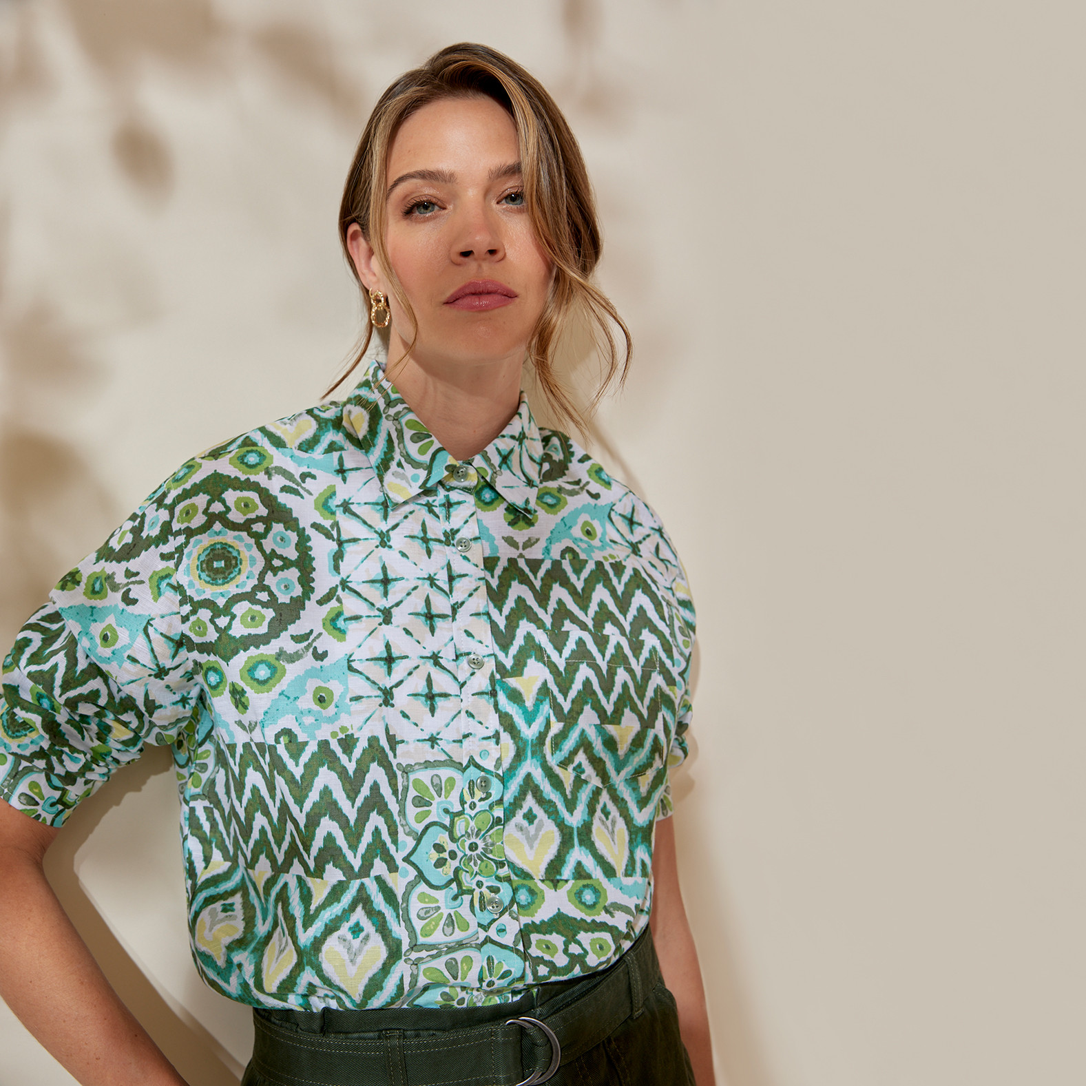 Linen-Cotton Ikat Print Shirt