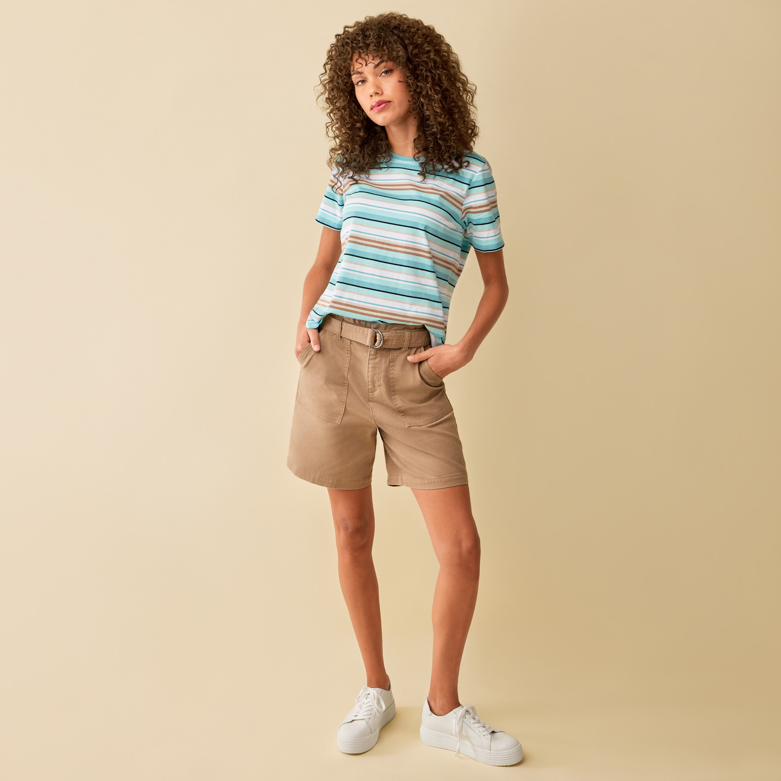 Petite - Semi Fit Striped Tee Full Body