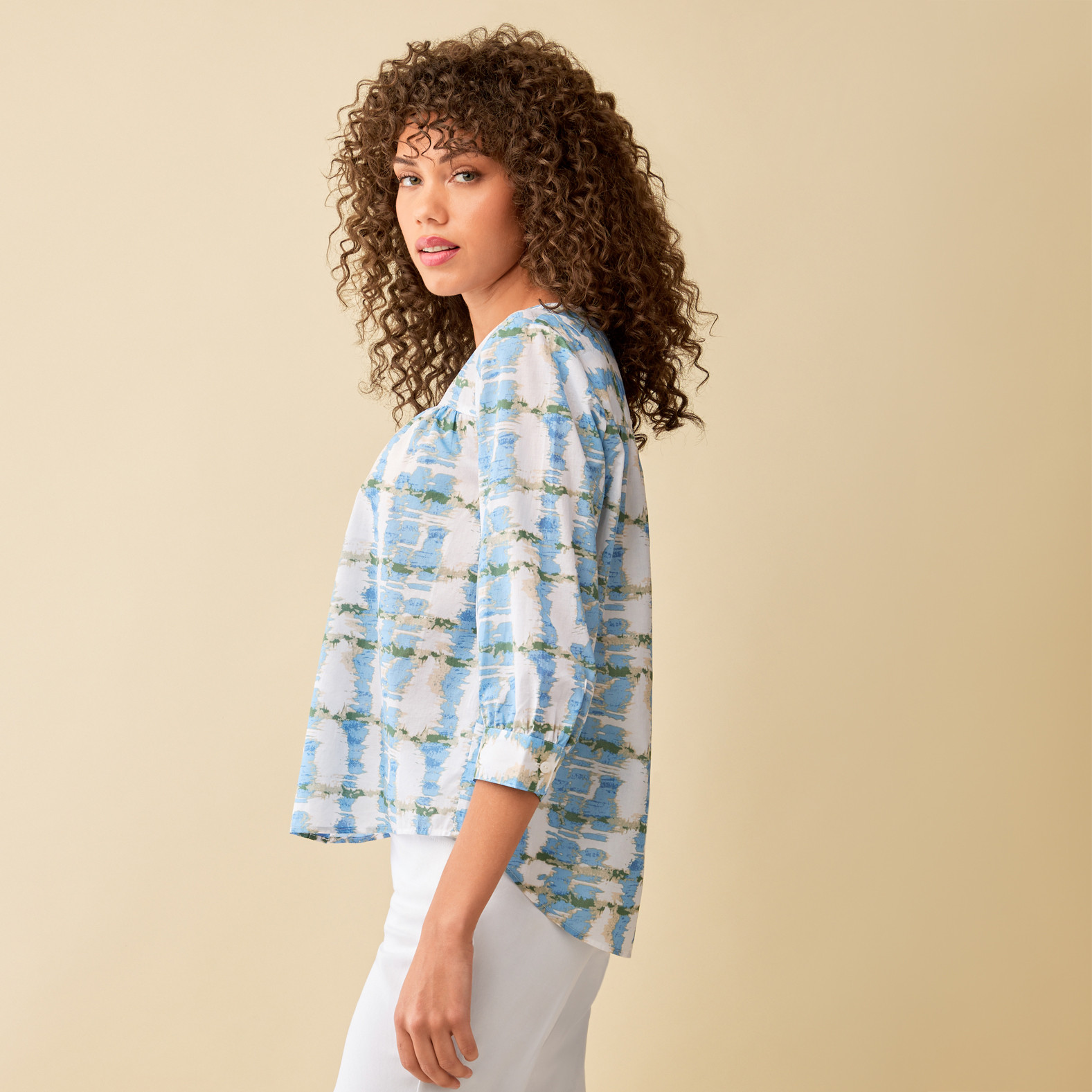 Petite - Abstract Stripes Cotton Top Side View