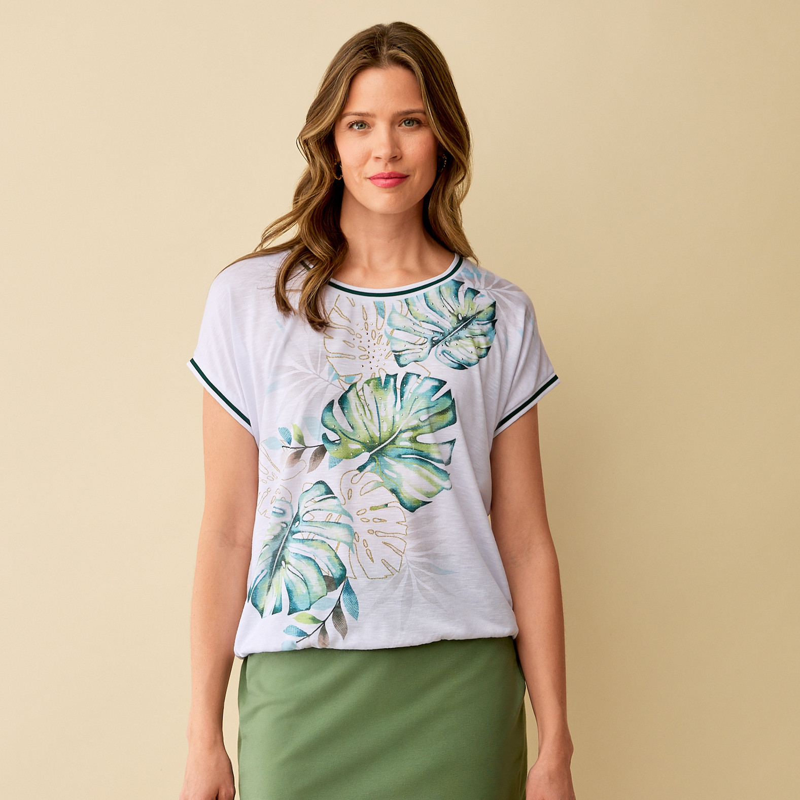 Petite - Palm Print Knit Top