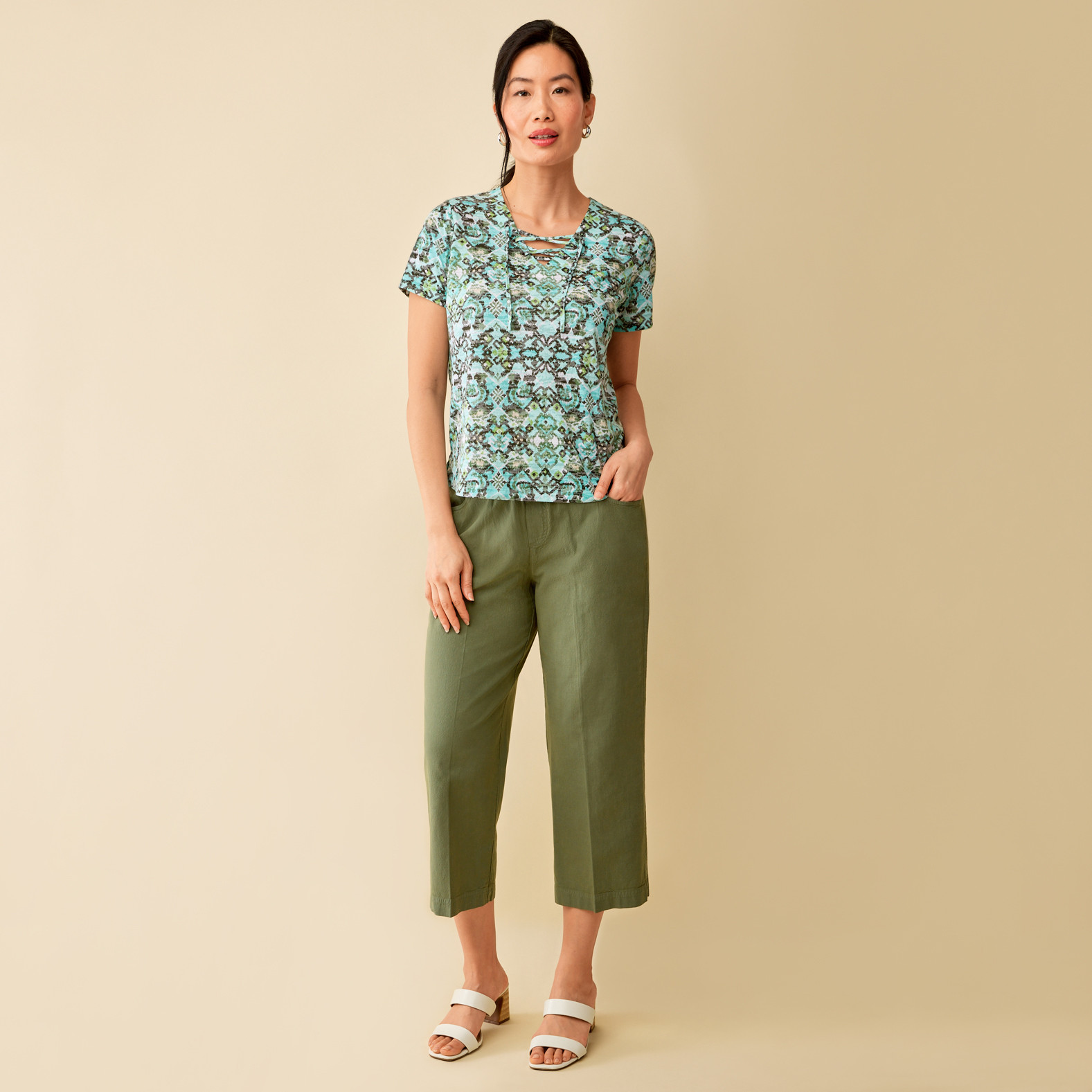 Petite - V-Neck Tie Detail Top Full Body