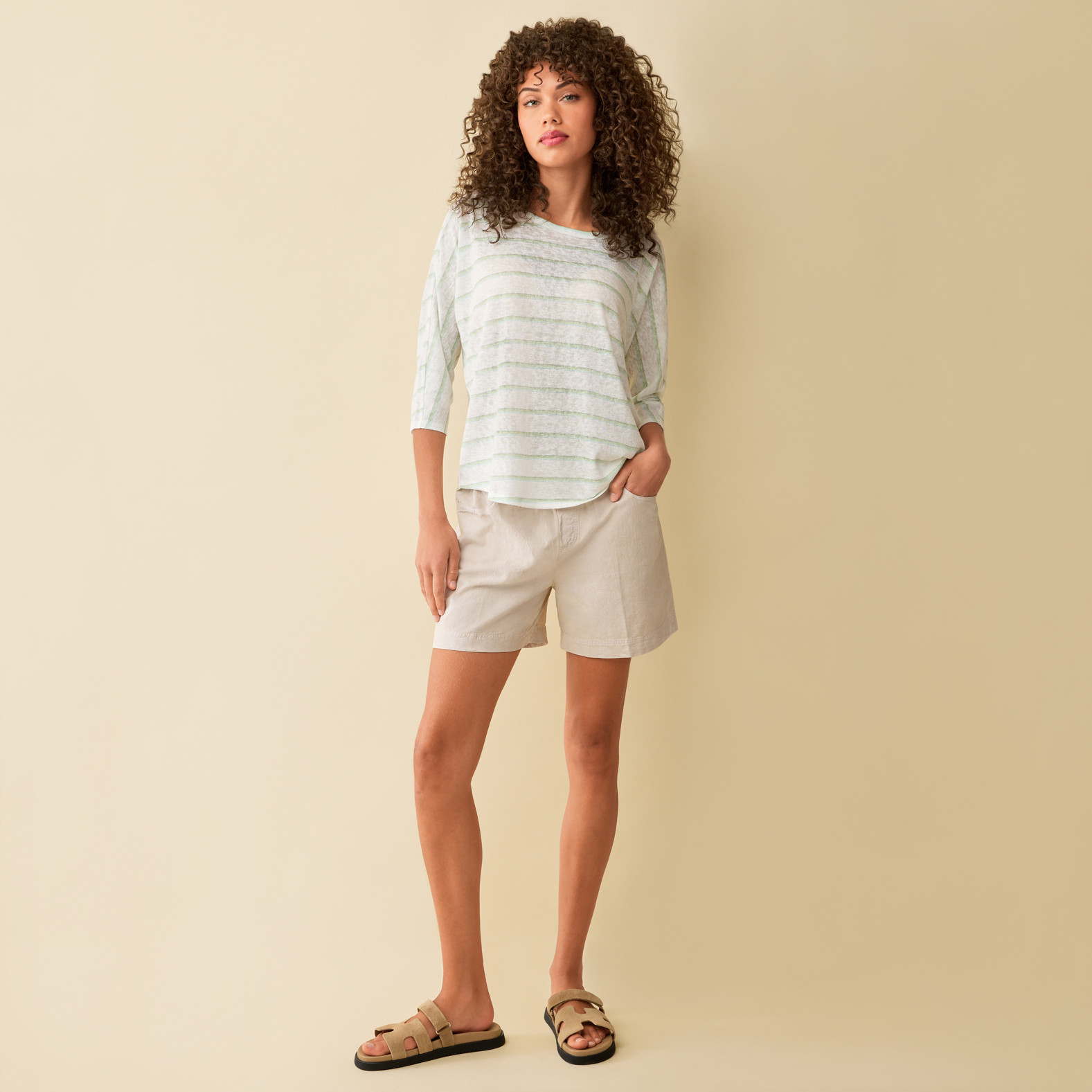 Slub Knit Striped Tee Full Body