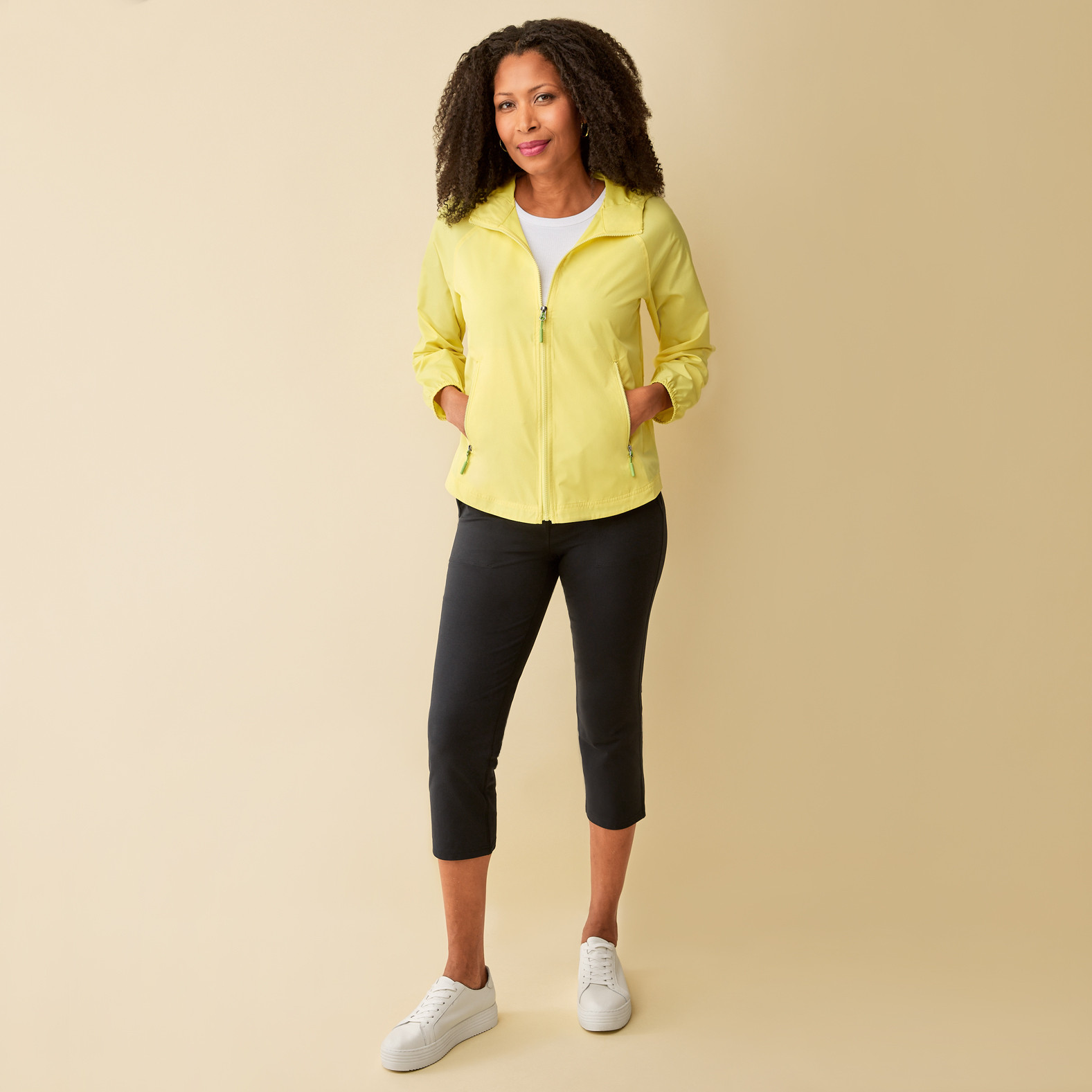 Solid Packable Wind Jacket Full Body-Lemon Sorbet