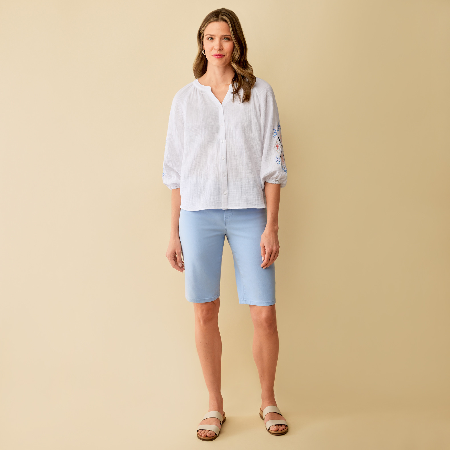 White Cotton Gauze Shirt Full Body