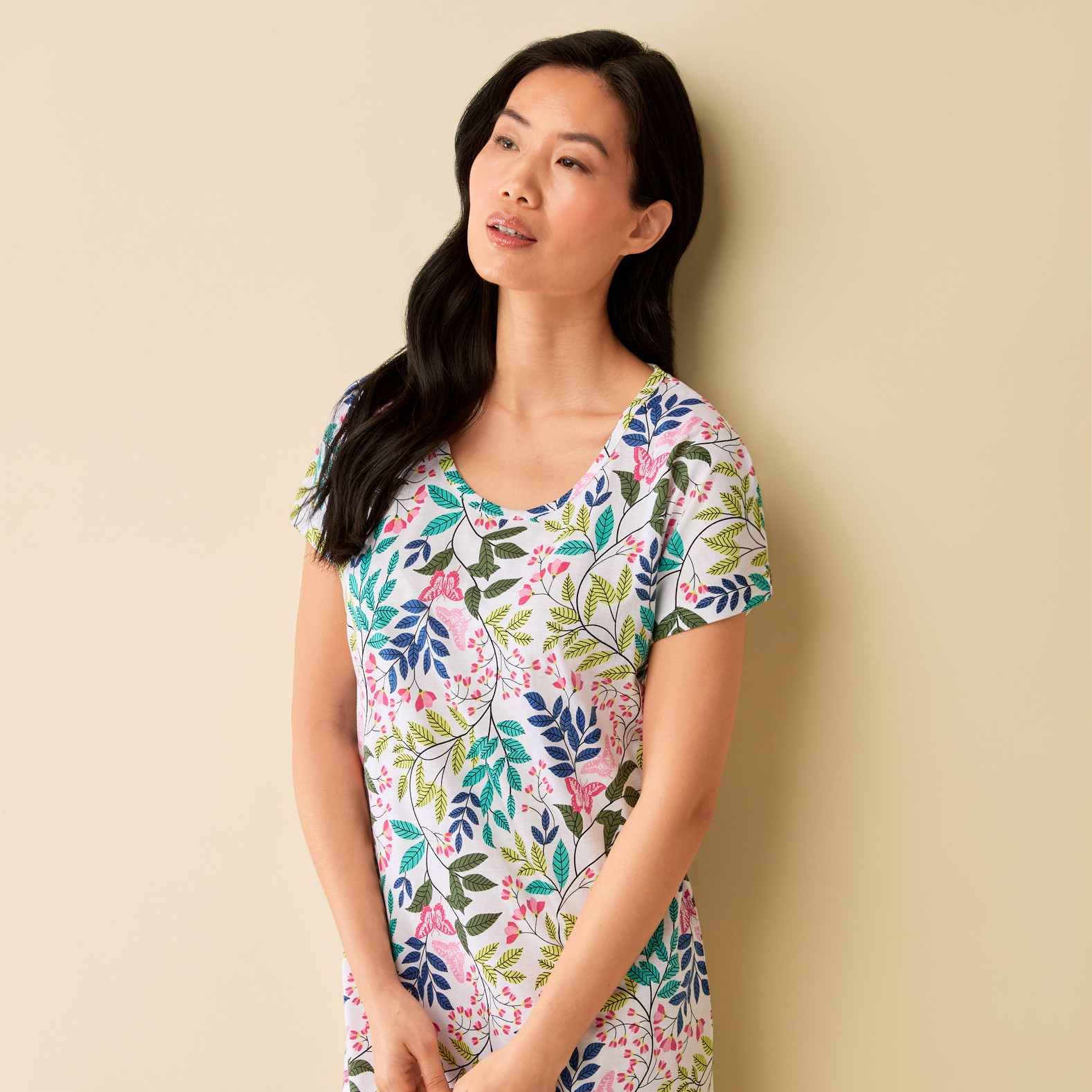 Botanical Print Nightshirt Half Body