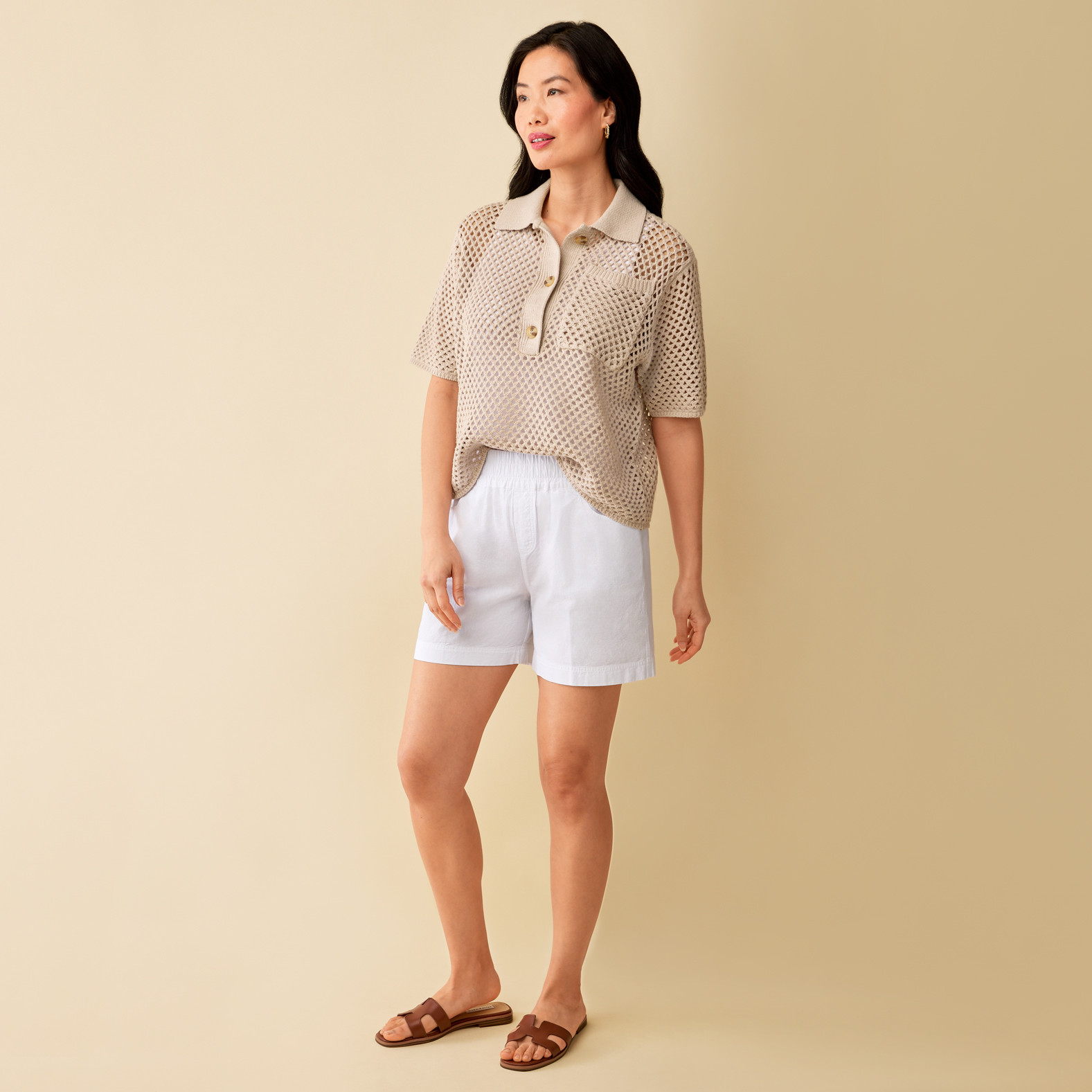 Pointelle Short Sleeve Top Full Body Untucked