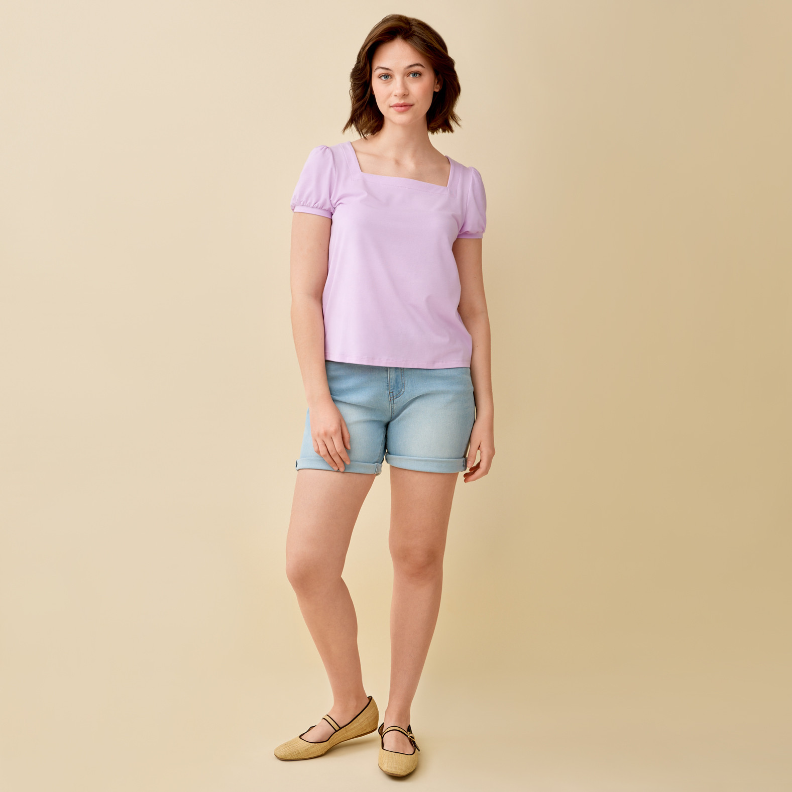 Square Neck Bamboo Cotton Top Full Body