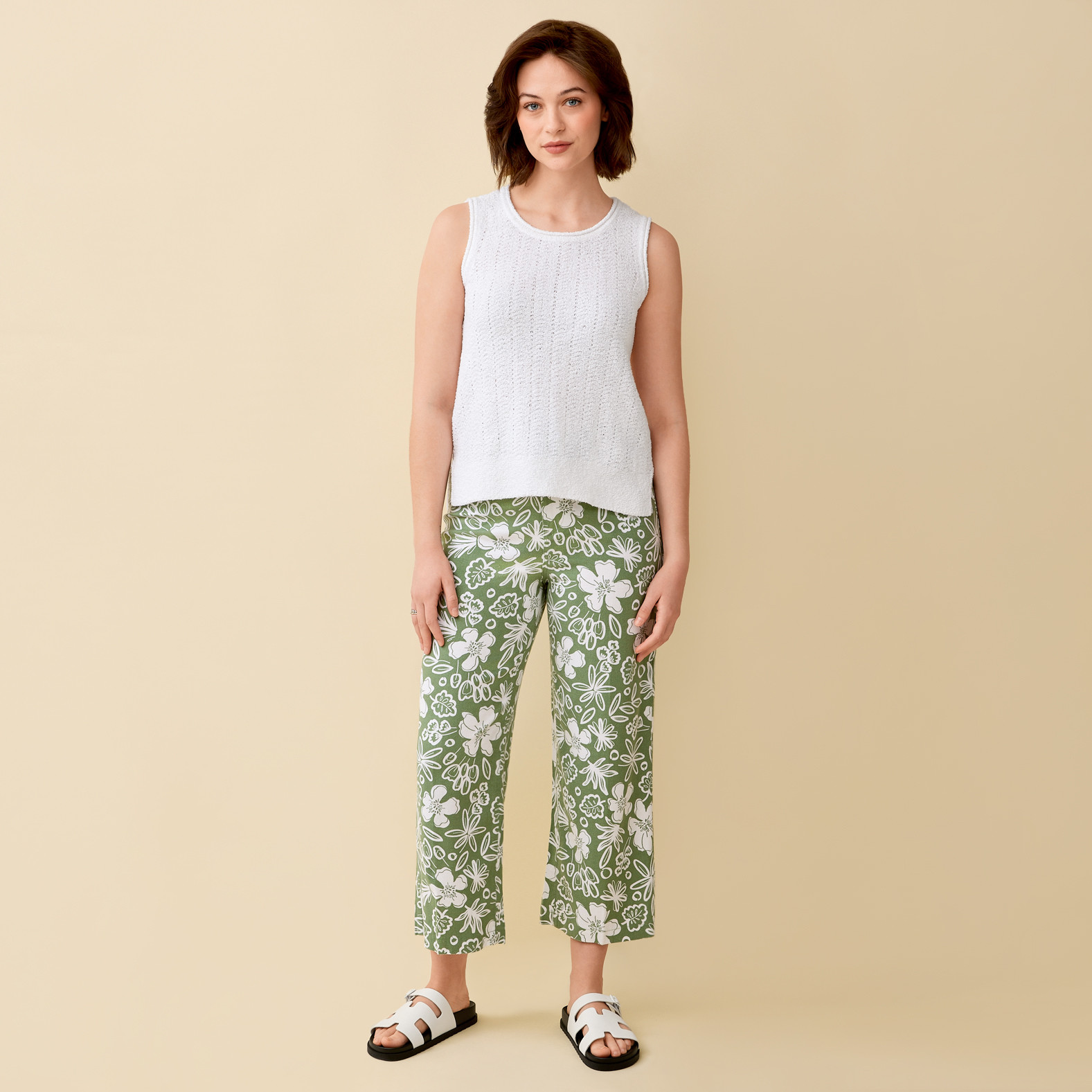 Pointelle Knit Tank Full Body - White
