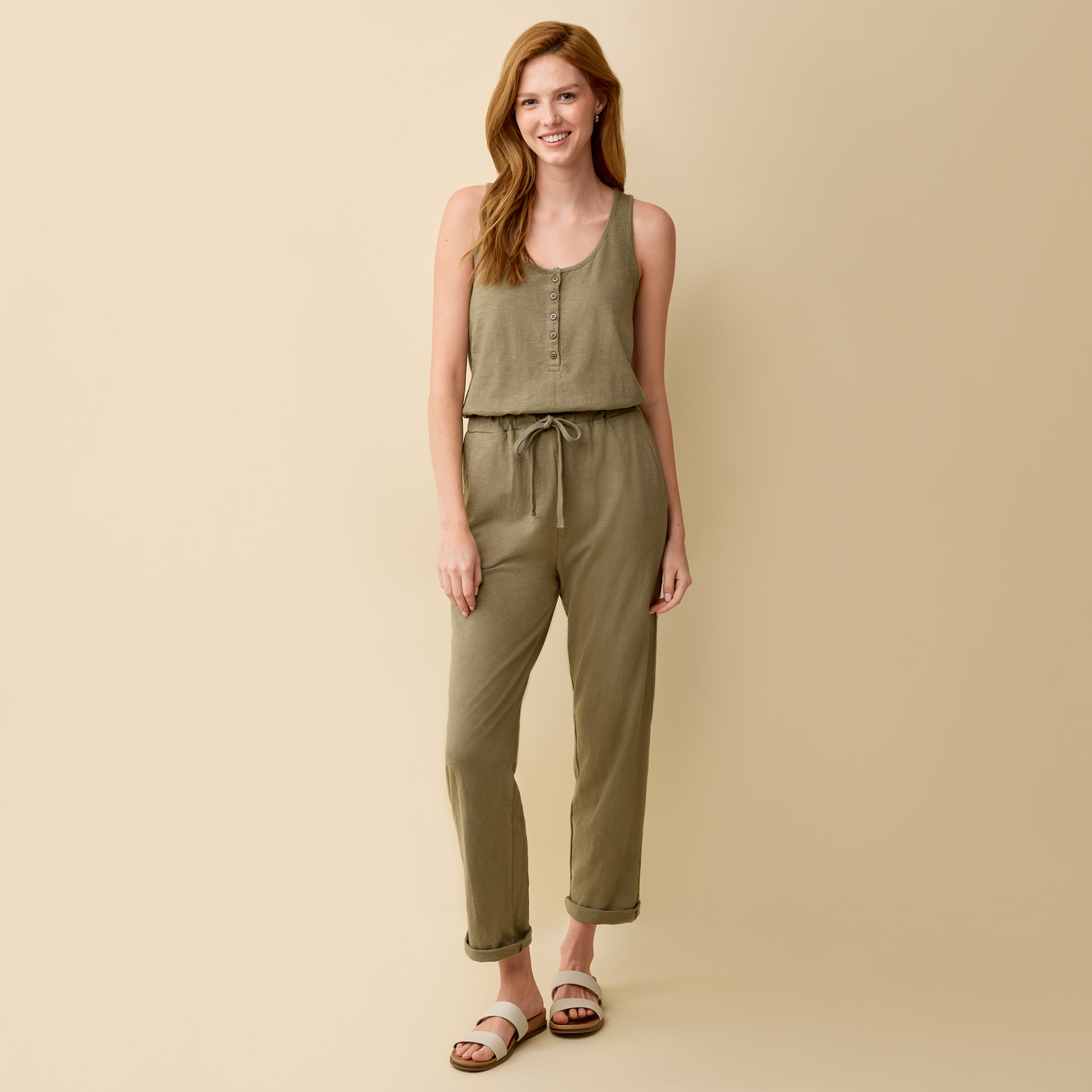Cotton Tank Top Jumpsuit - Green