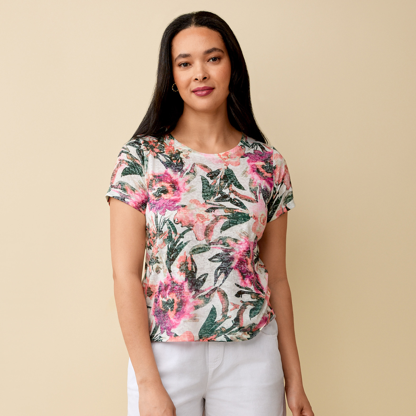 Crewneck Floral Print Top