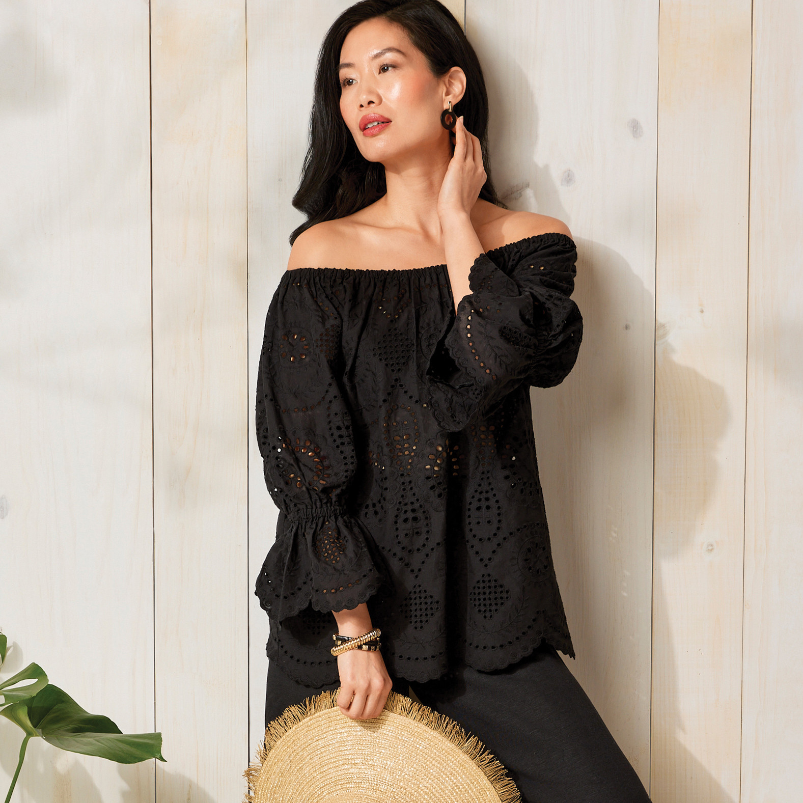 Elastic Neck Eyelet Top