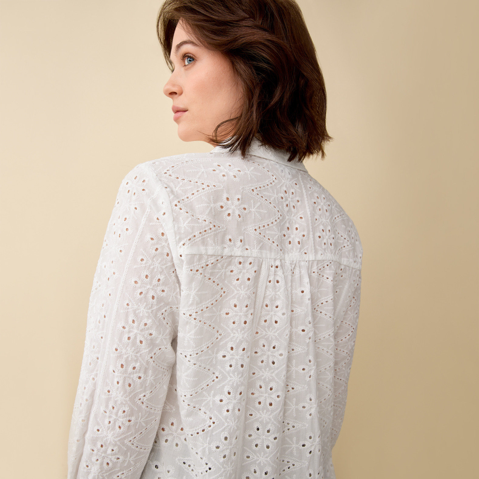 Eyelet Long Sleeve Top Back View Close Up