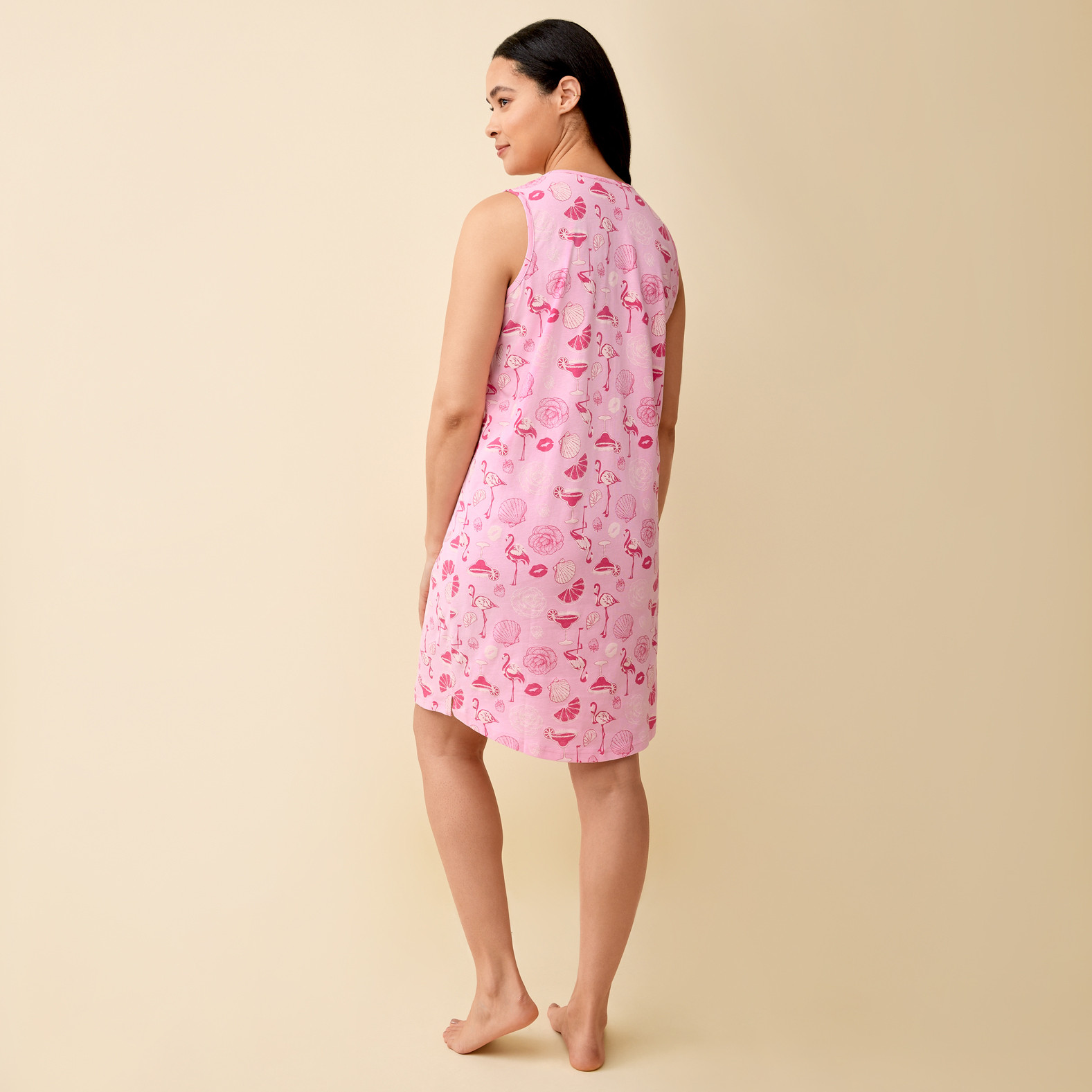 Flamingo Print Sleeveless Nightshirt Back View