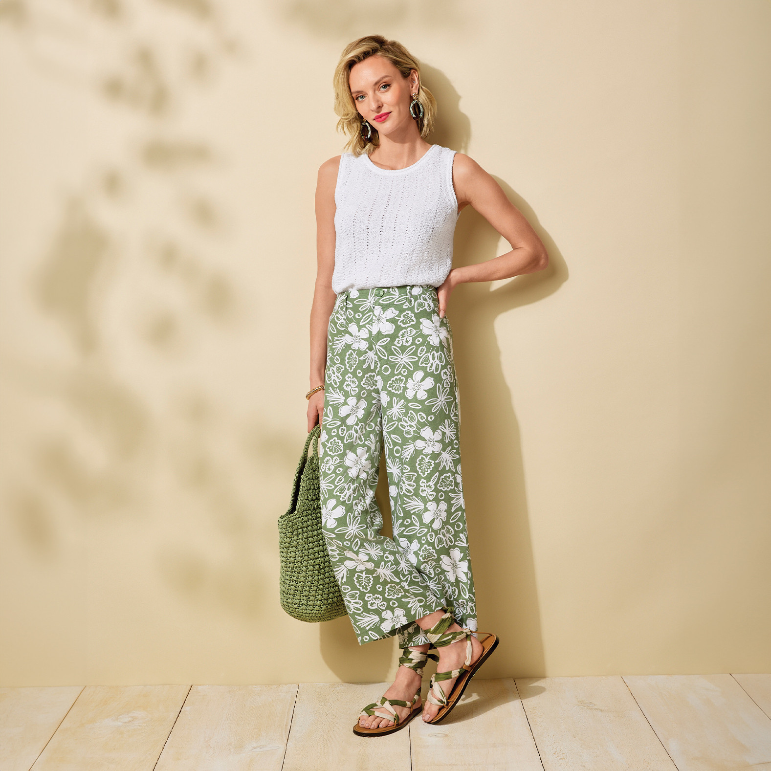 Flower Print Wide Leg Crop Pant