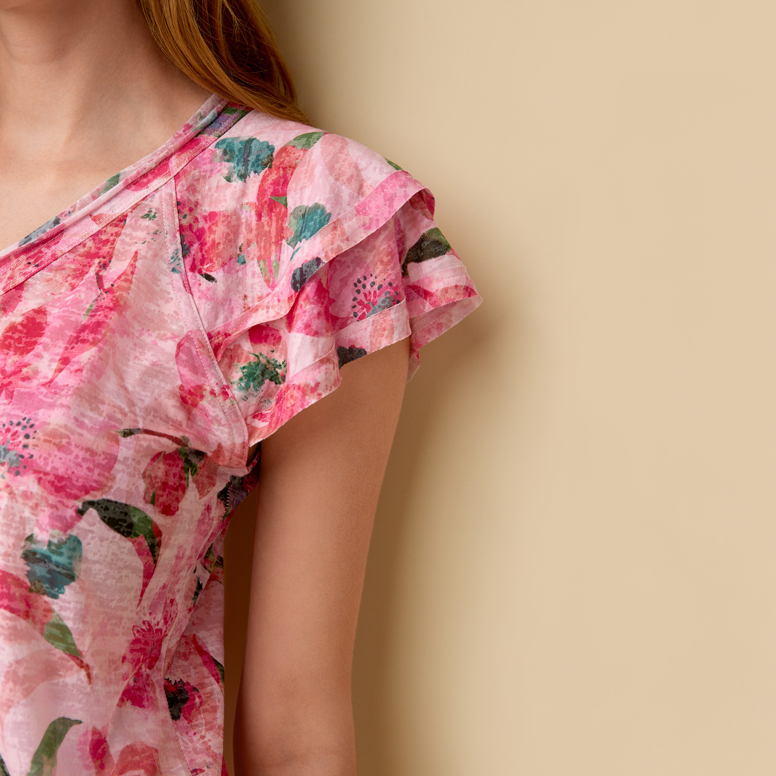 Flutter Sleeve Patterned Top Close Up