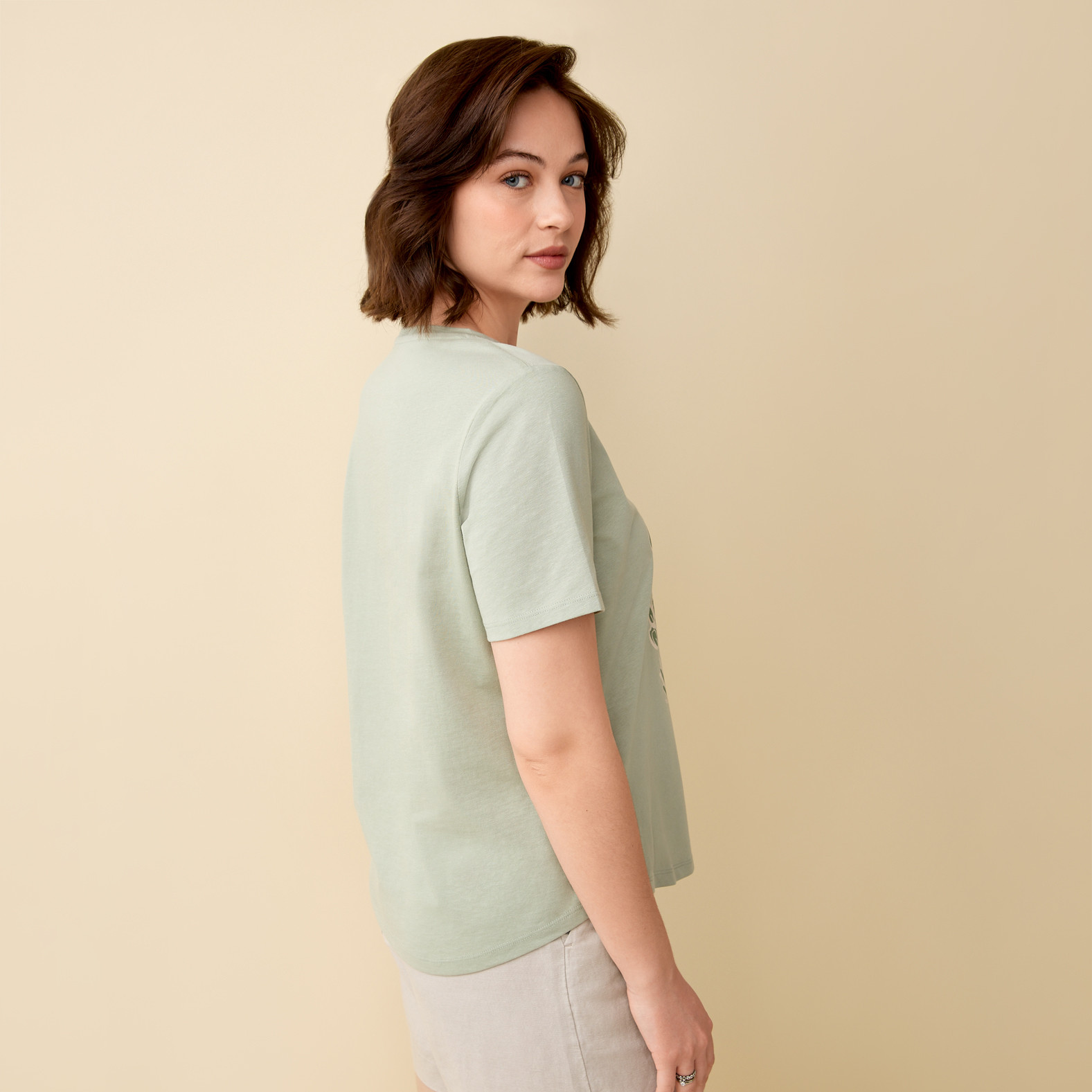 Semi Fit Green Florals Tee Back View