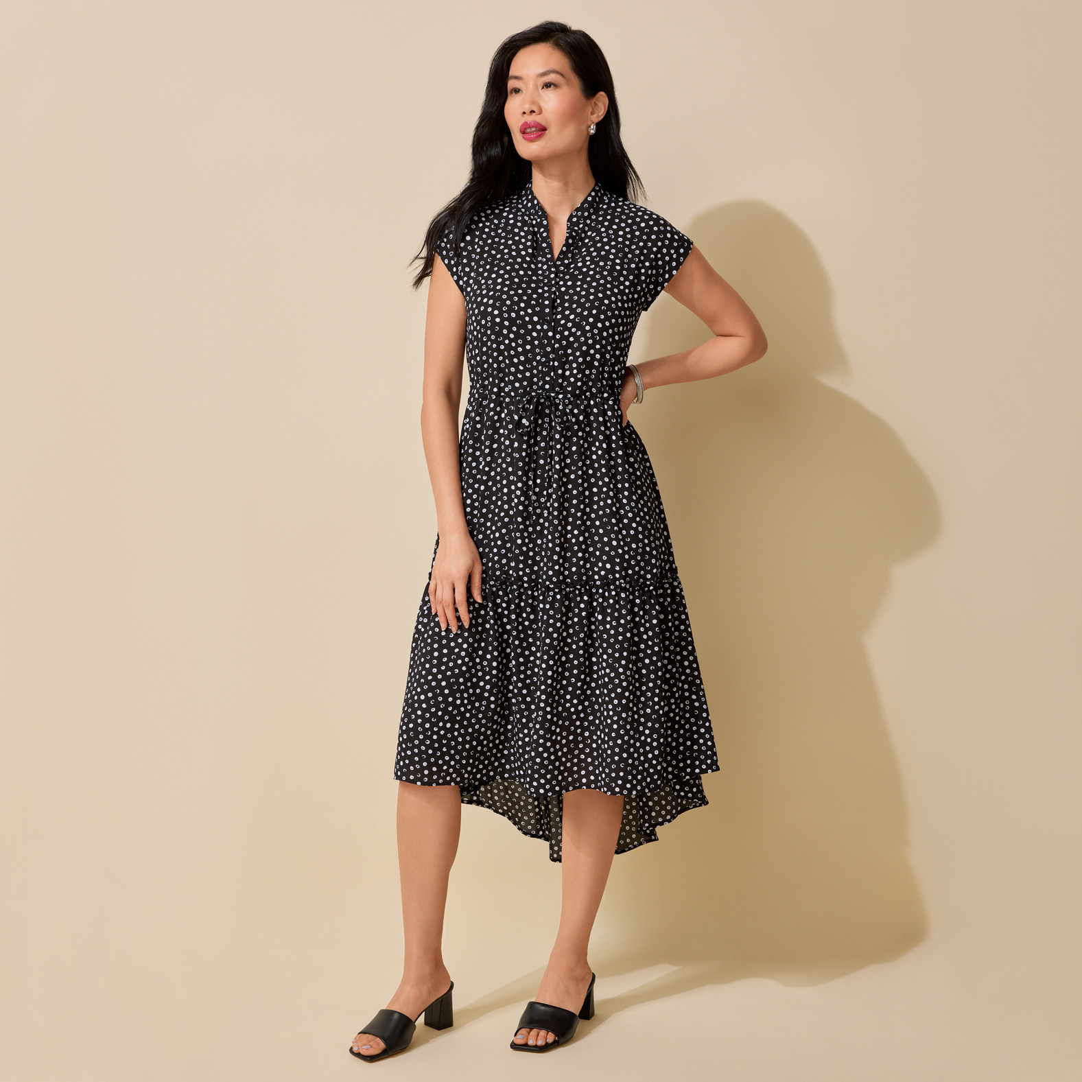 Polka Dot High-Low Midi Dress