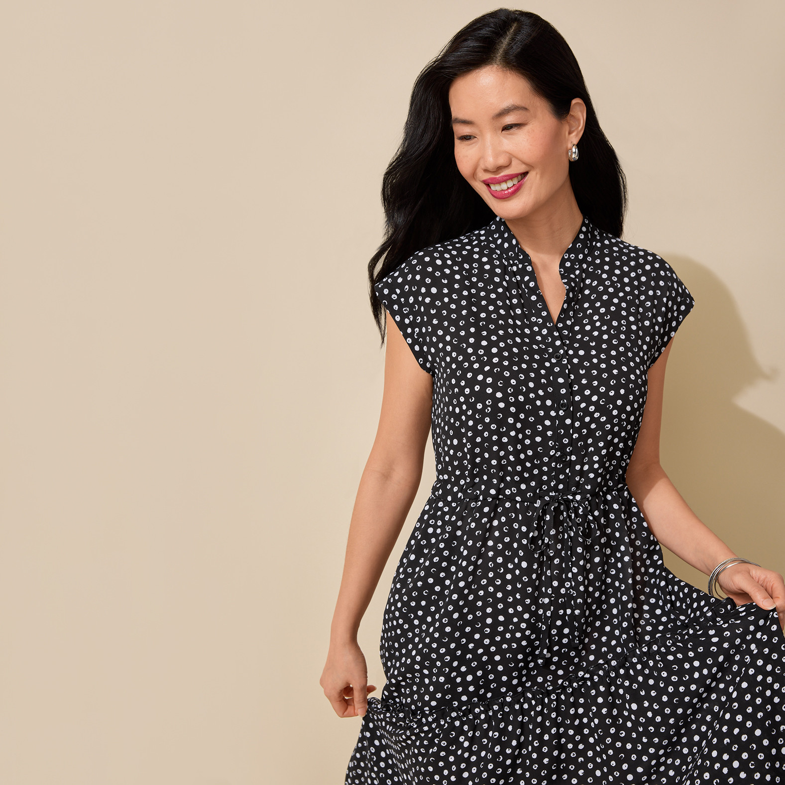 Polka Dot High-Low Midi Dress Half Body