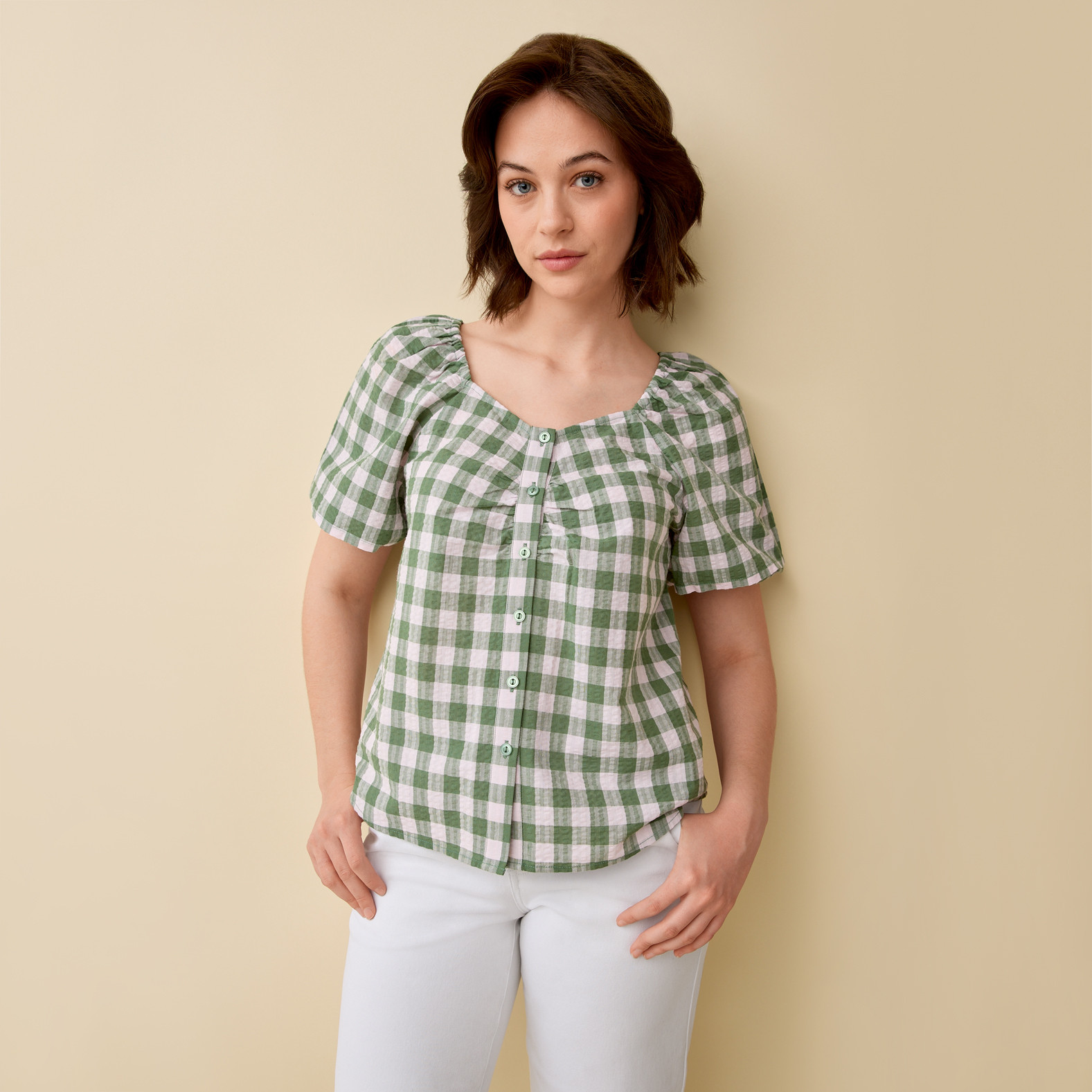 Puff Sleeve Gingham Top