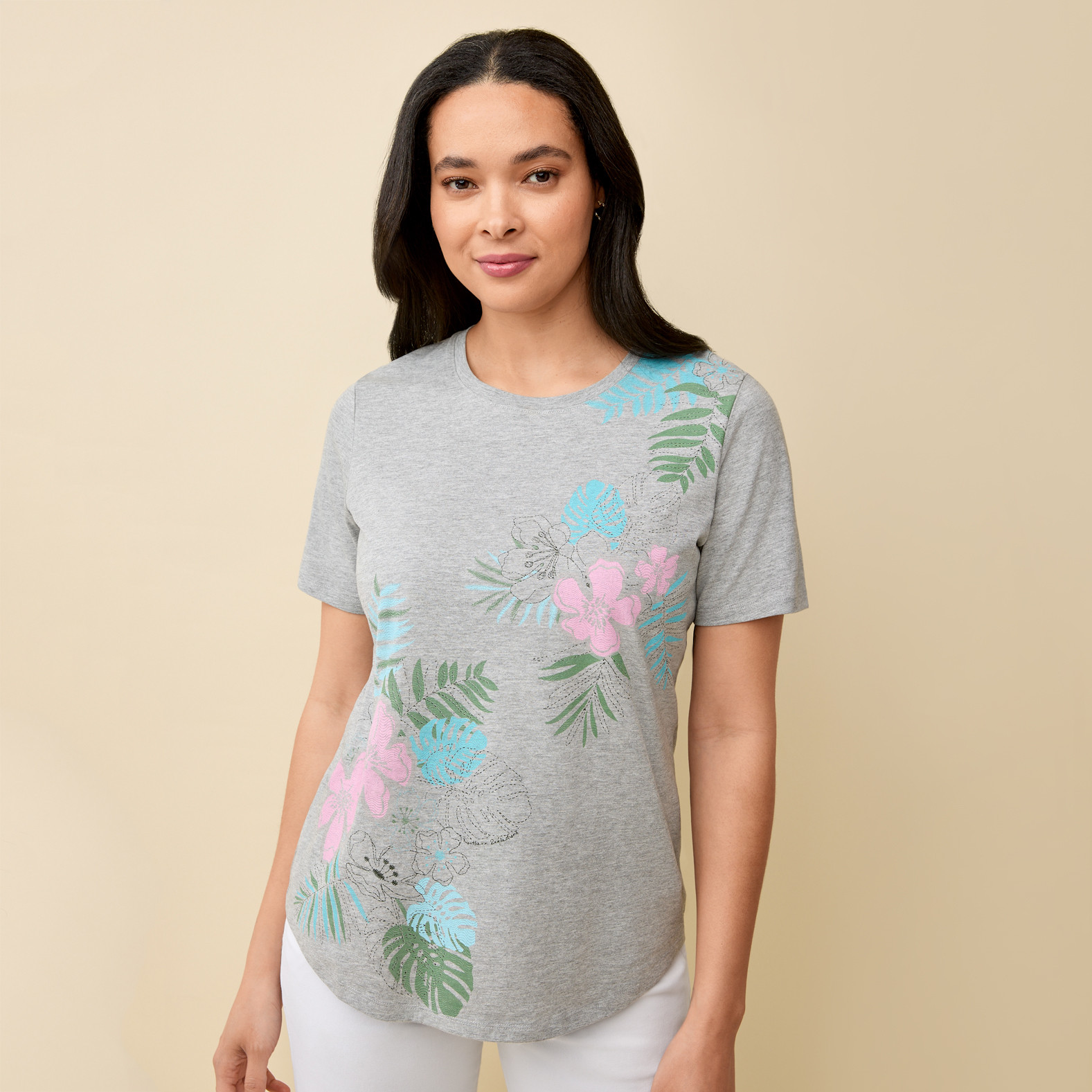 Semi Fit Grey Florals Tee