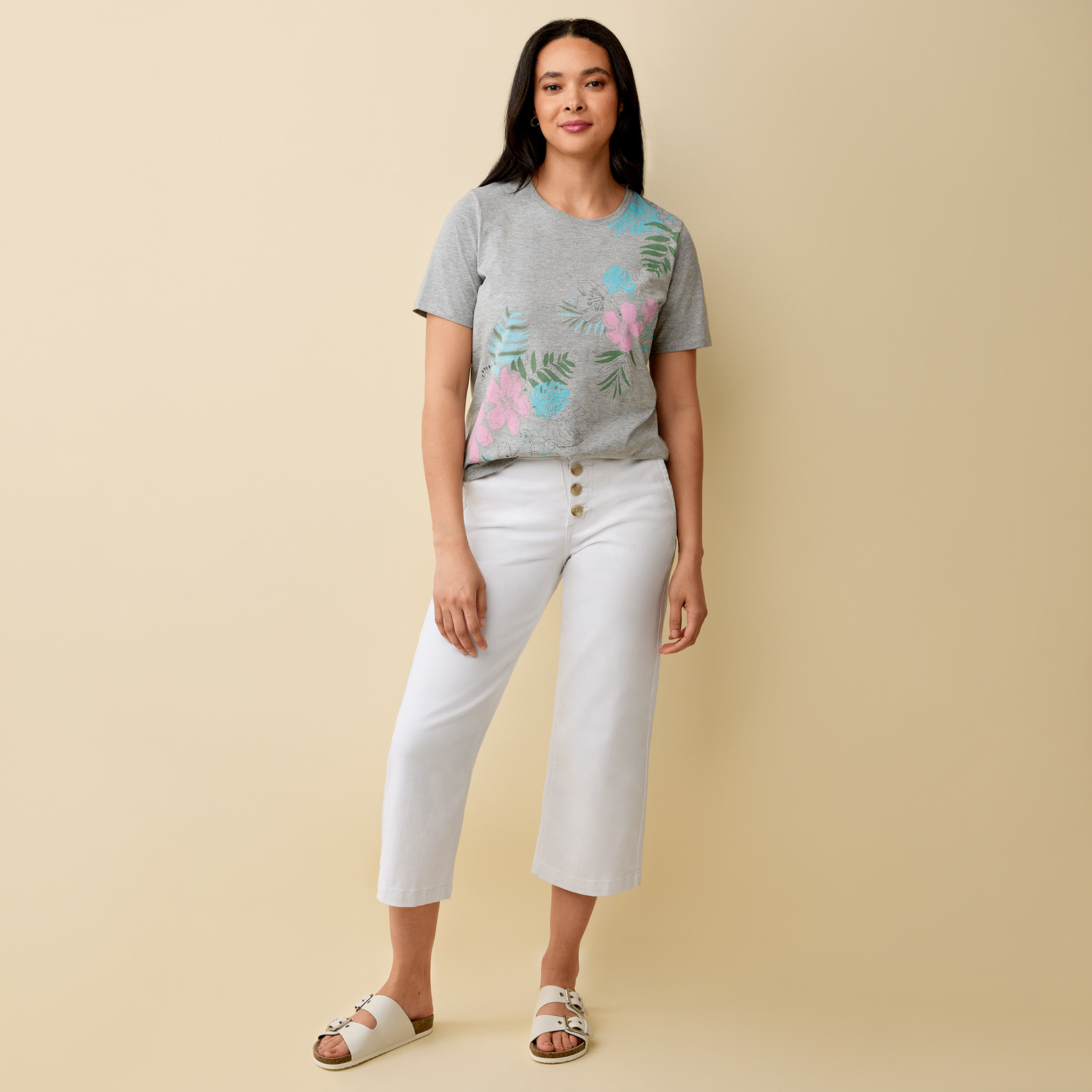 Semi Fit Grey Florals Tee  Full Body