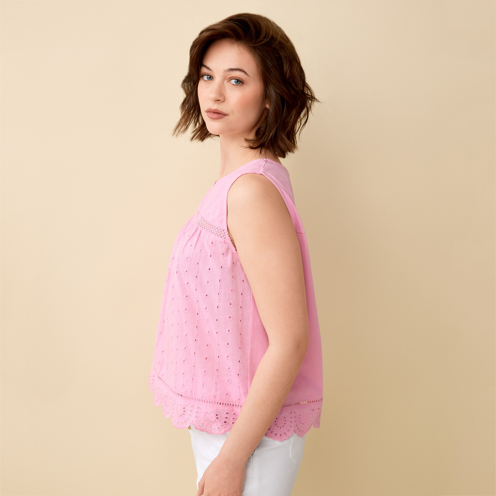 Textured Cotton Sleeveless Top Side View